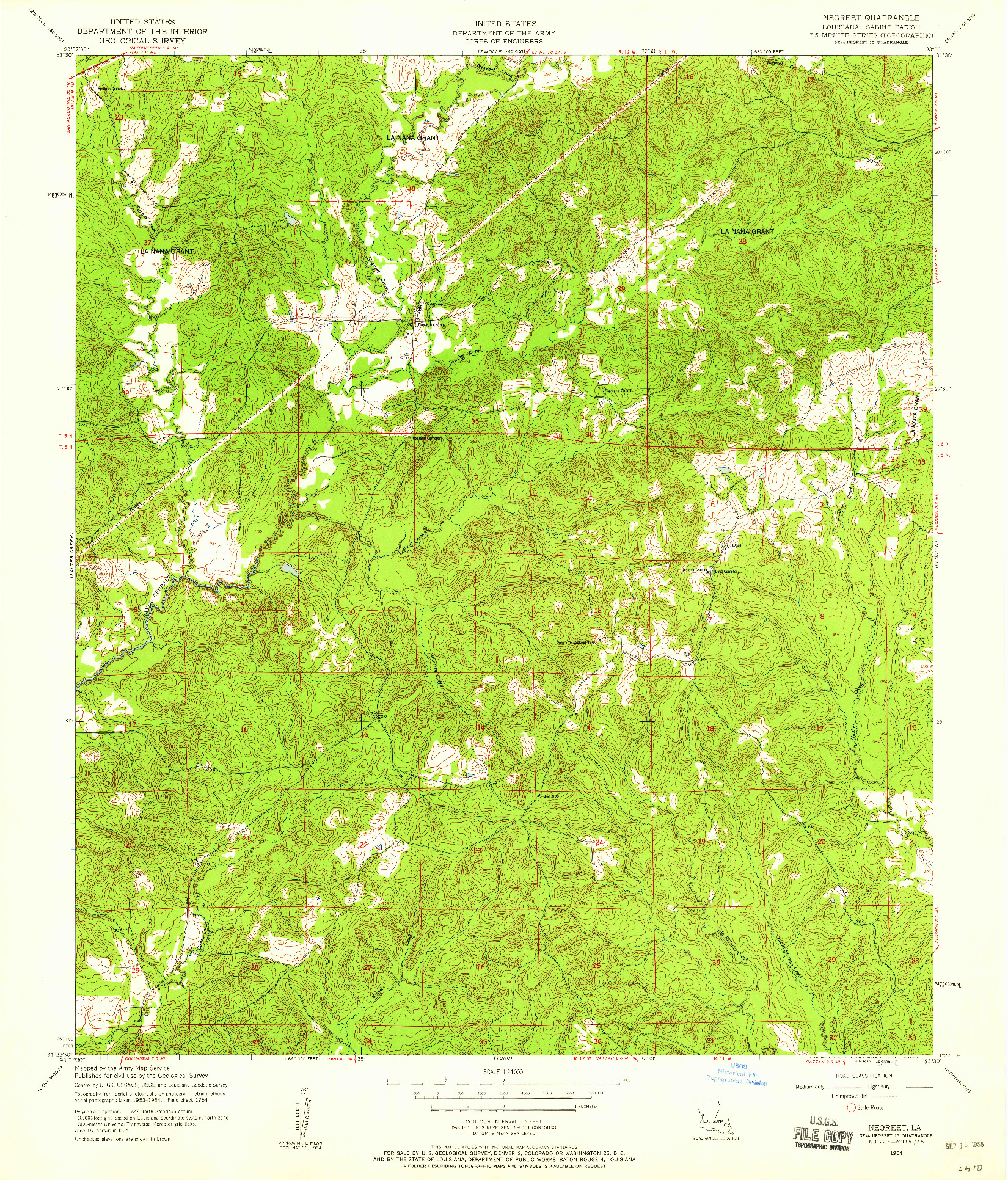 USGS 1:24000-SCALE QUADRANGLE FOR NEGREET, LA 1954