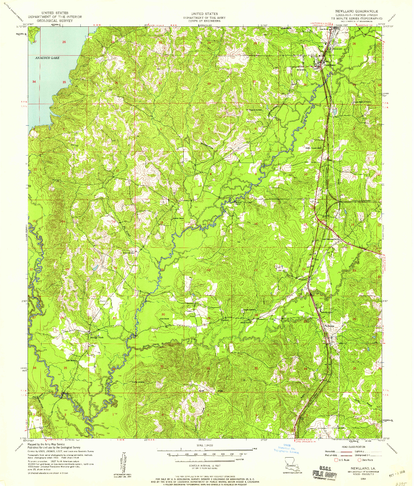 USGS 1:24000-SCALE QUADRANGLE FOR NEWLLANO, LA 1954