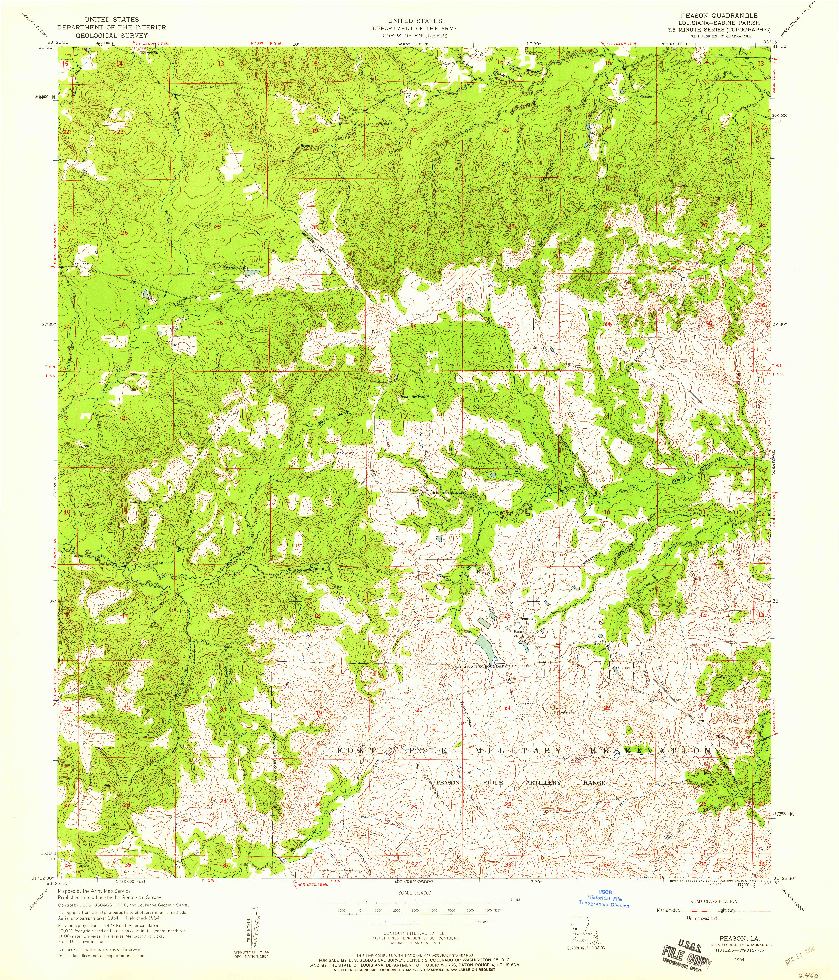 USGS 1:24000-SCALE QUADRANGLE FOR PEASON, LA 1954