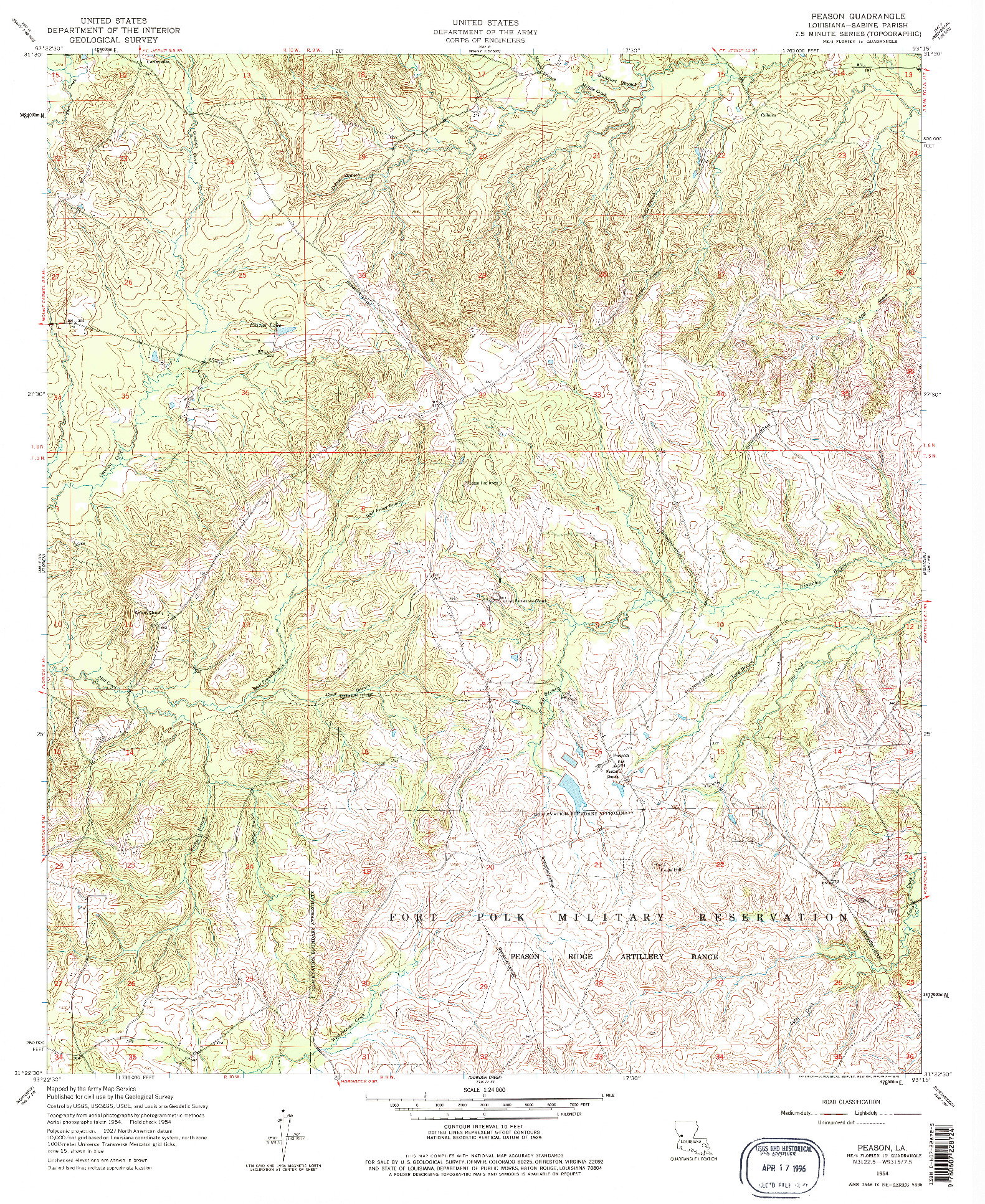 USGS 1:24000-SCALE QUADRANGLE FOR PEASON, LA 1954