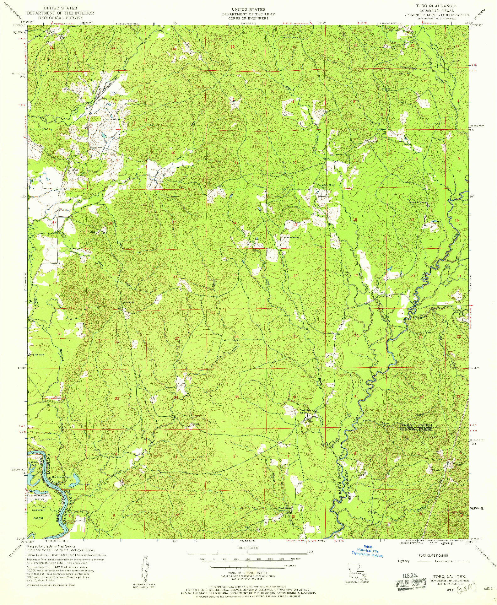 USGS 1:24000-SCALE QUADRANGLE FOR TORO, LA 1954