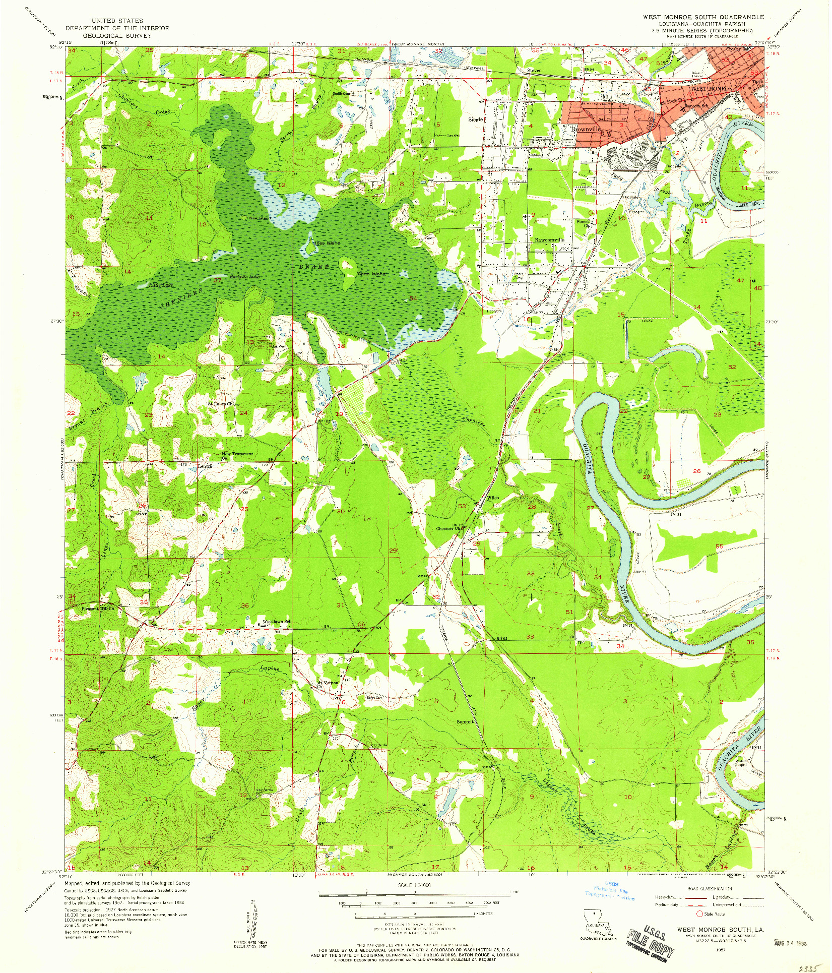 USGS 1:24000-SCALE QUADRANGLE FOR WEST MONROE SOUTH, LA 1957
