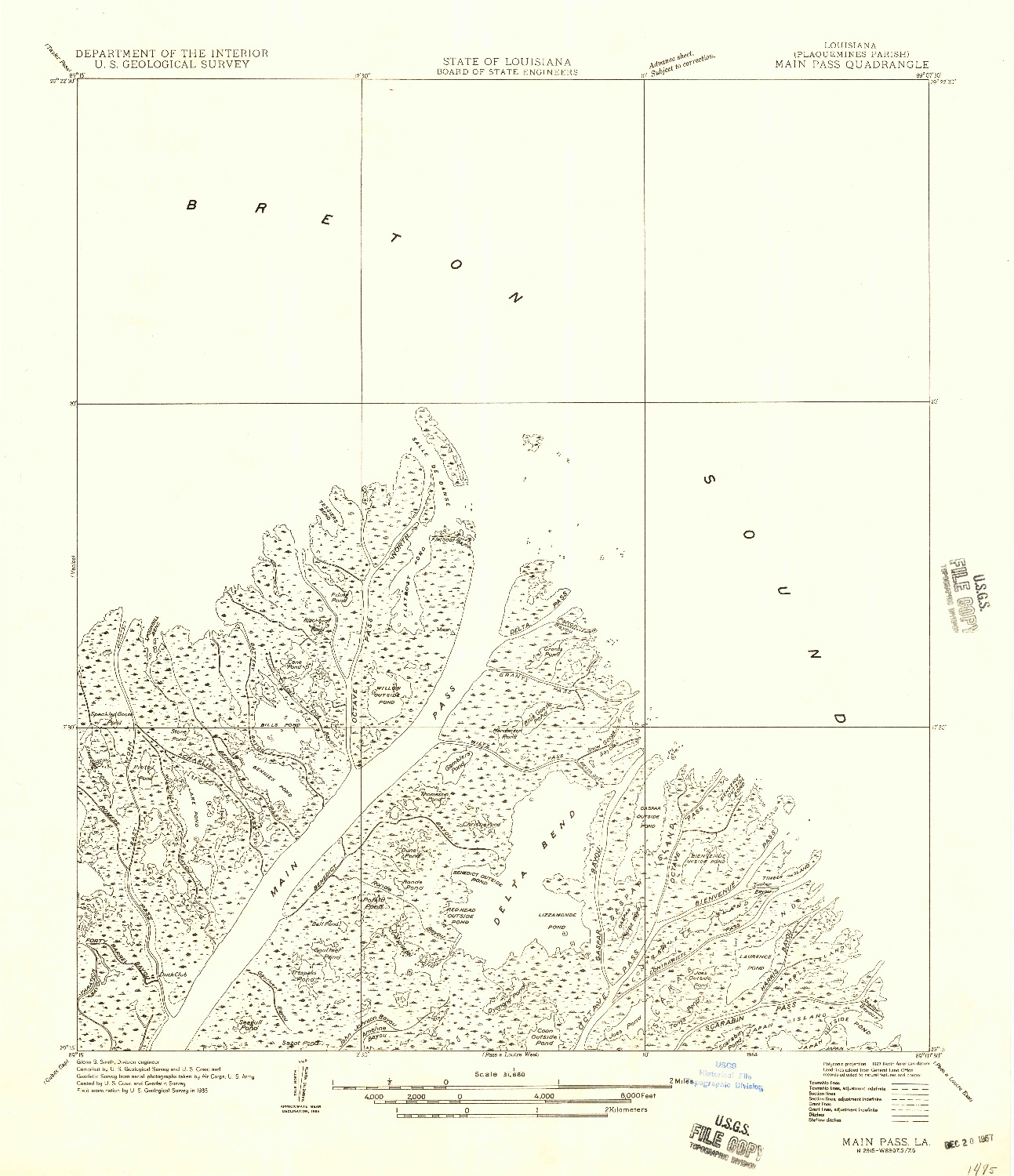 USGS 1:31680-SCALE QUADRANGLE FOR MAIN PASS, LA 1958