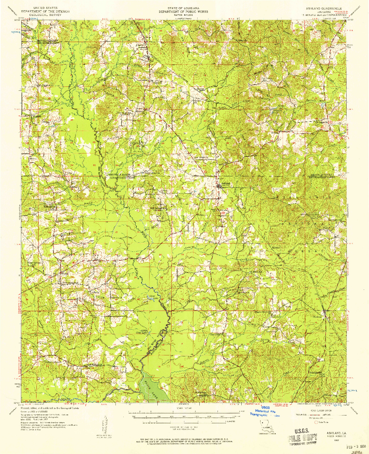 USGS 1:62500-SCALE QUADRANGLE FOR ASHLAND, LA 1957