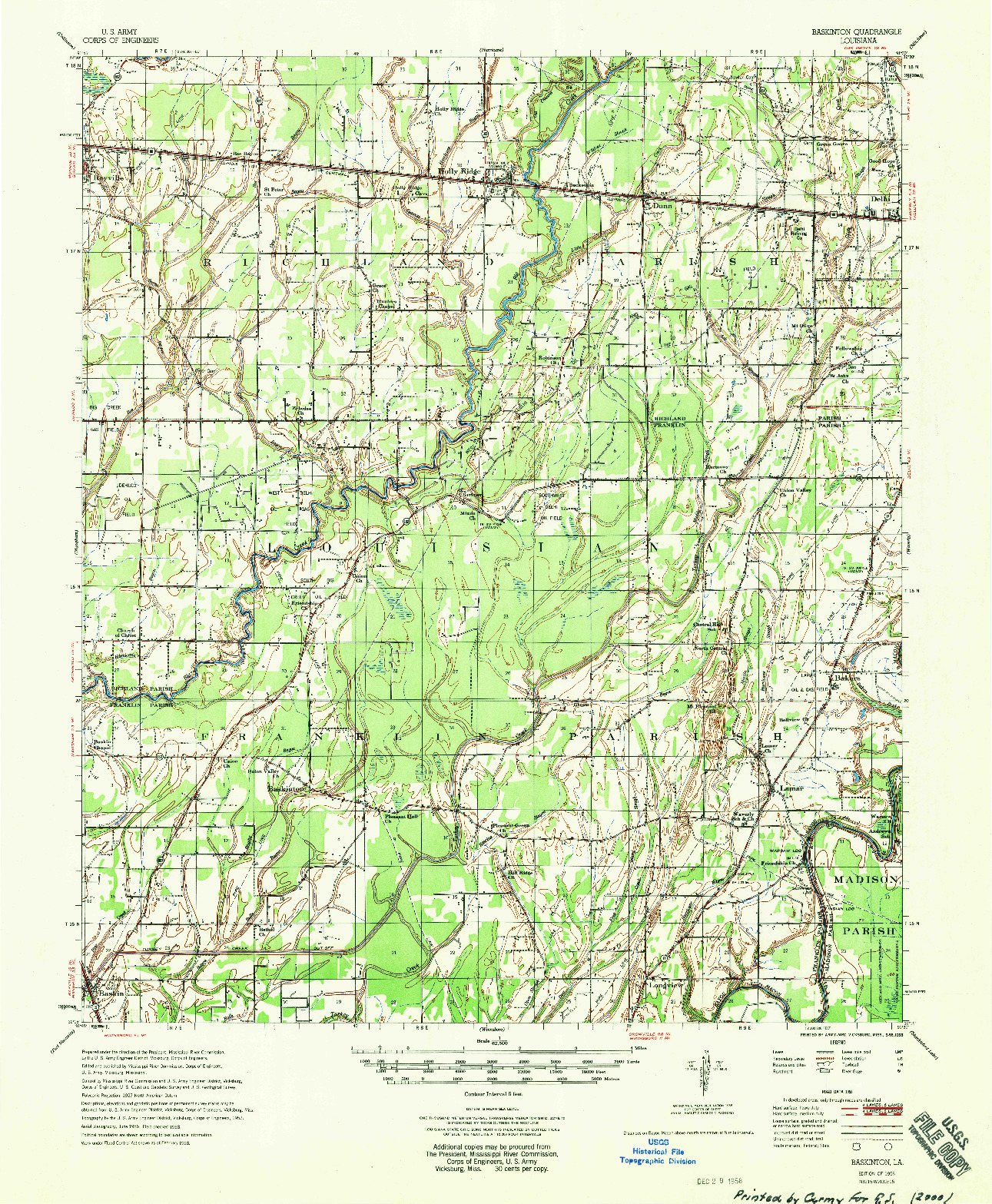 USGS 1:62500-SCALE QUADRANGLE FOR BASKINTON, LA 1958