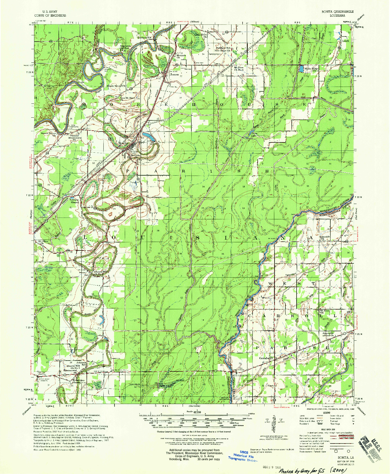 USGS 1:62500-SCALE QUADRANGLE FOR BONITA, LA 1958