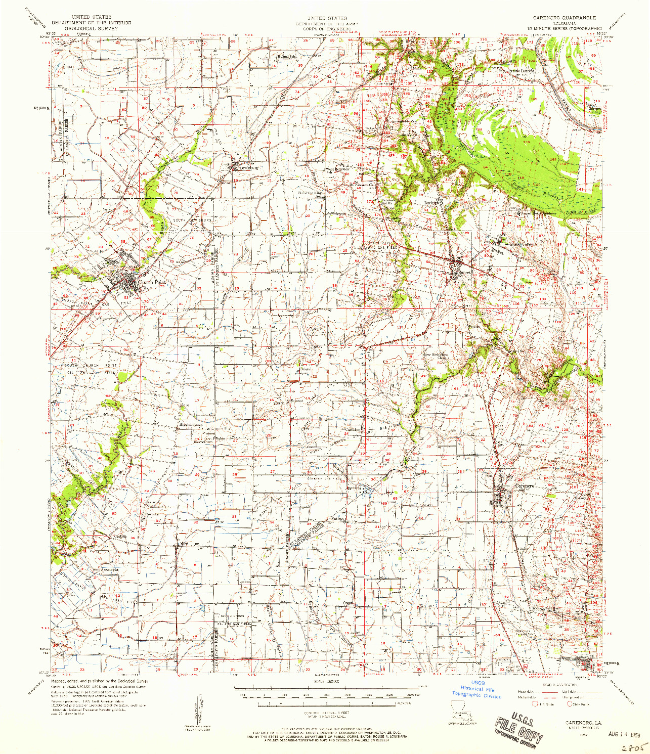 USGS 1:62500-SCALE QUADRANGLE FOR CARENCRO, LA 1957