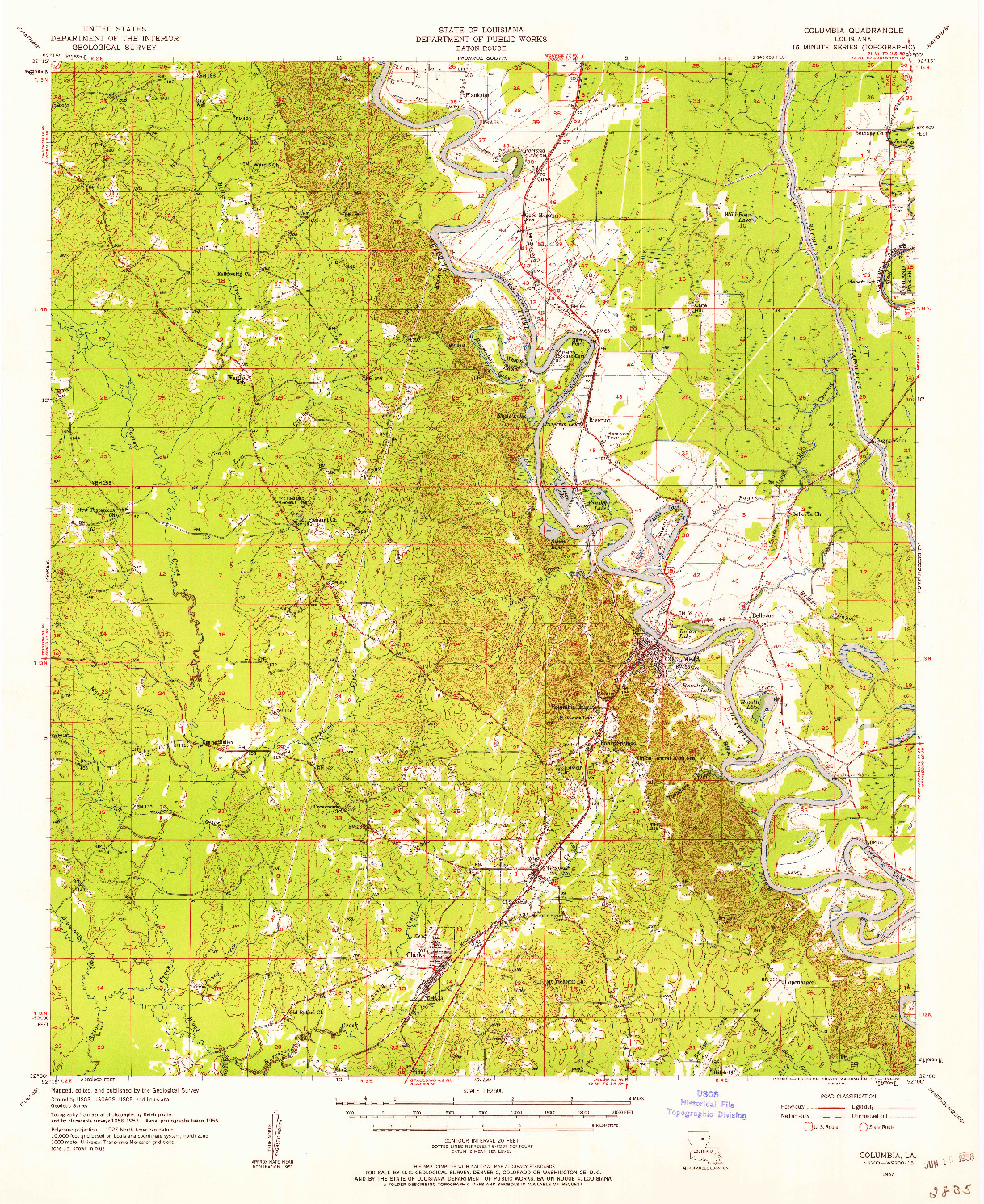 USGS 1:62500-SCALE QUADRANGLE FOR COLUMBIA, LA 1957