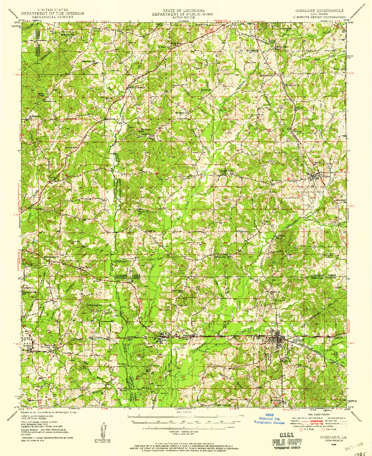 USGS 1:62500-SCALE QUADRANGLE FOR GIBSLAND, LA 1949