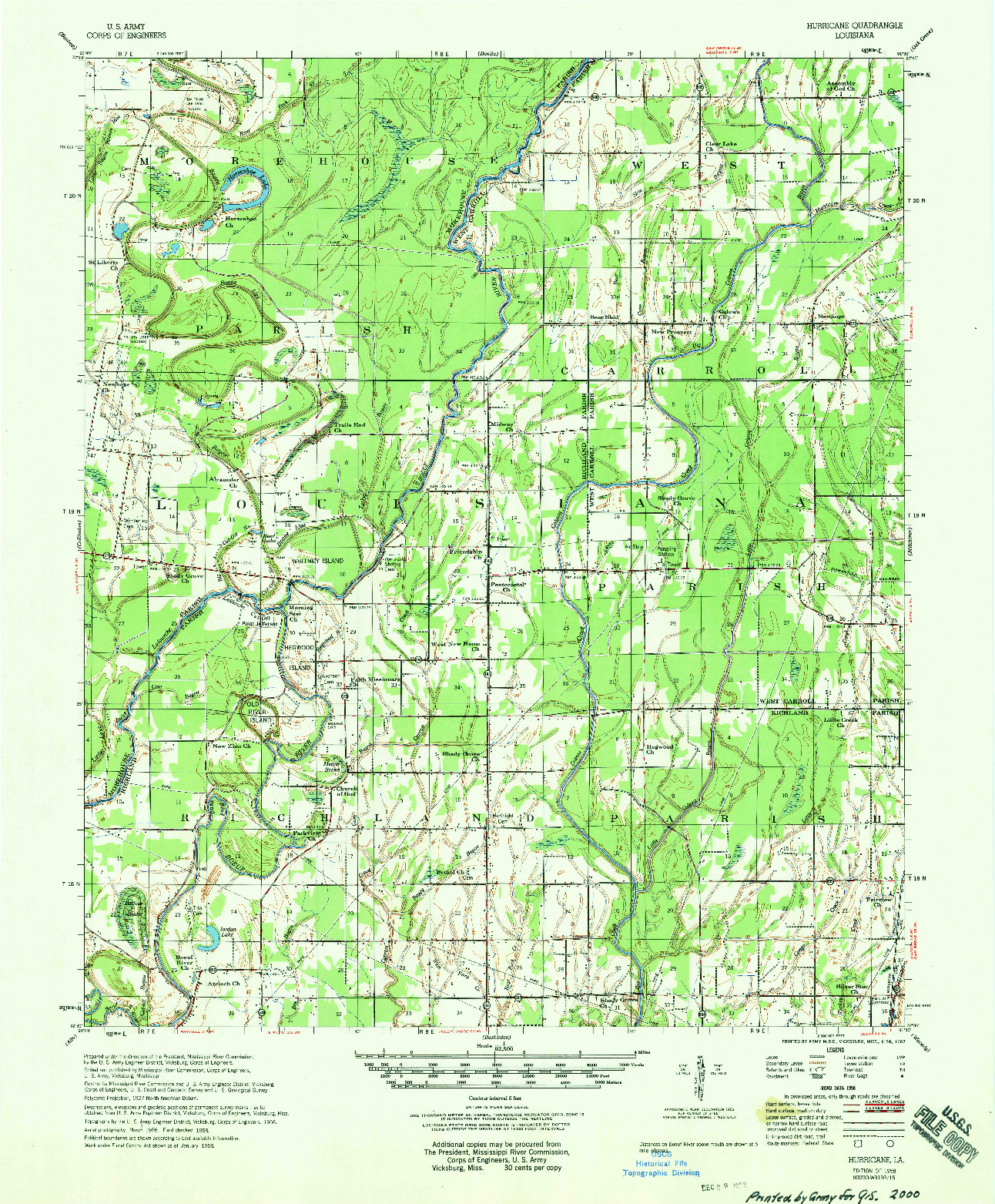 USGS 1:62500-SCALE QUADRANGLE FOR HURRICANE, LA 1958