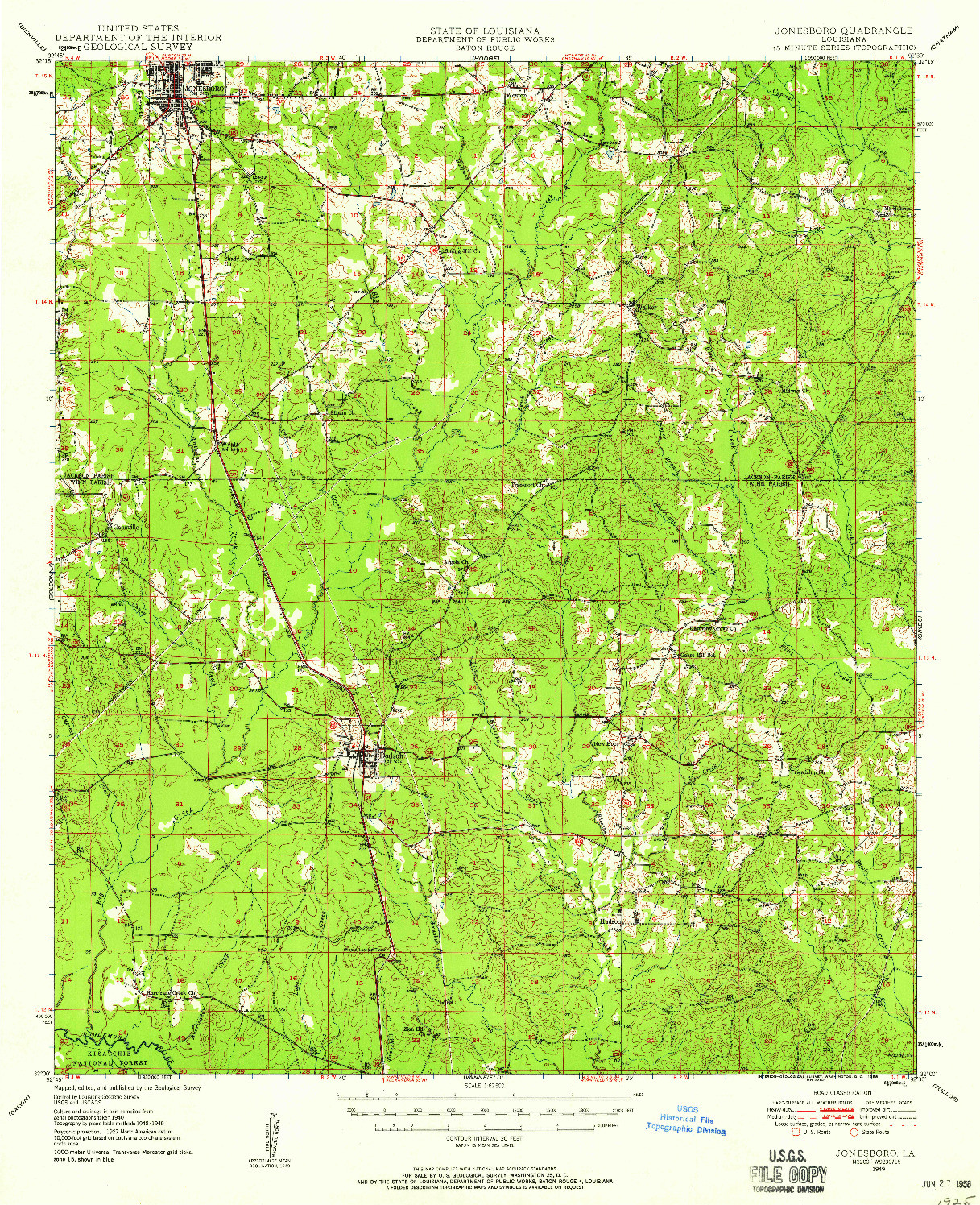 USGS 1:62500-SCALE QUADRANGLE FOR JONESBORO, LA 1949