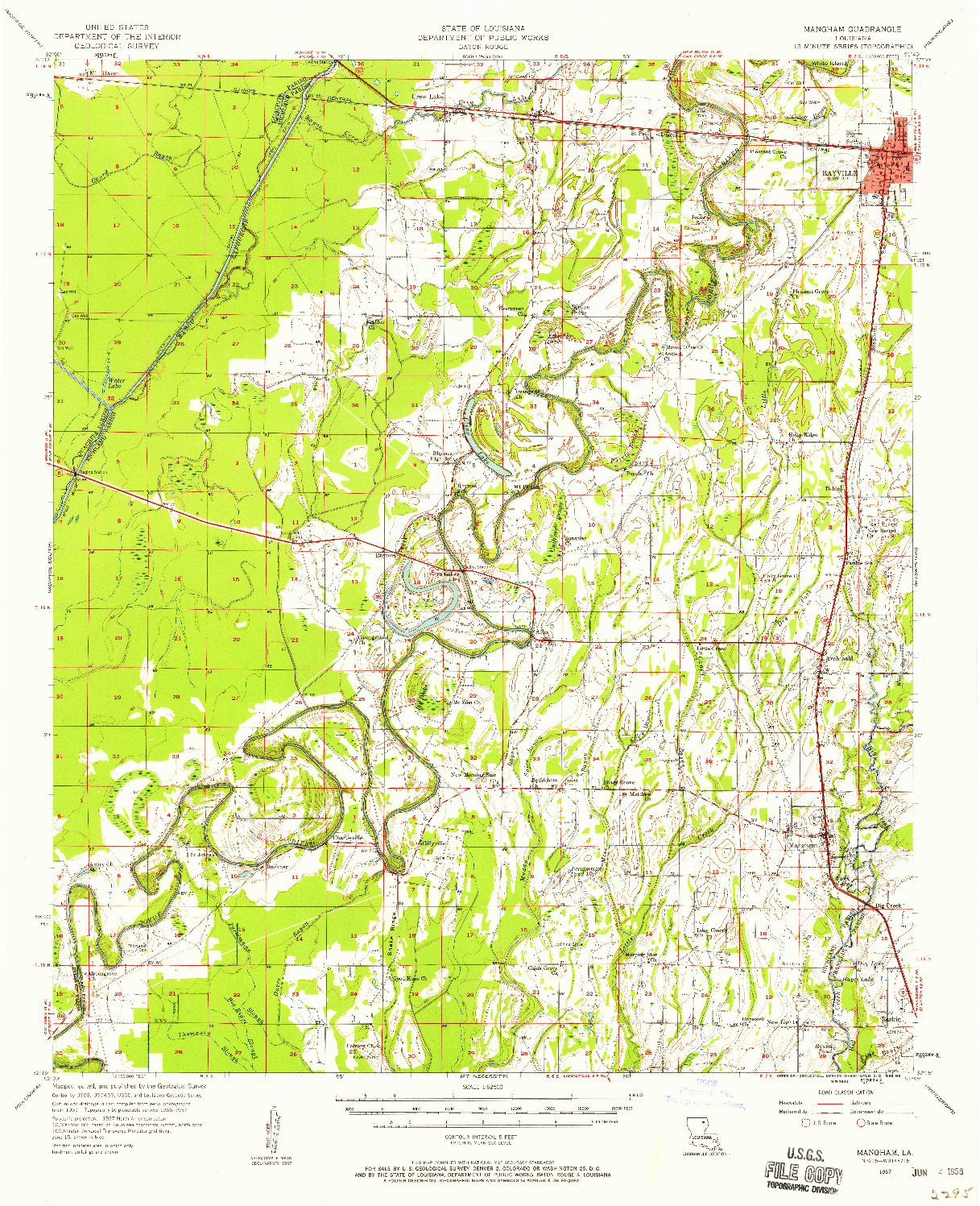 USGS 1:62500-SCALE QUADRANGLE FOR MANGHAM, LA 1957