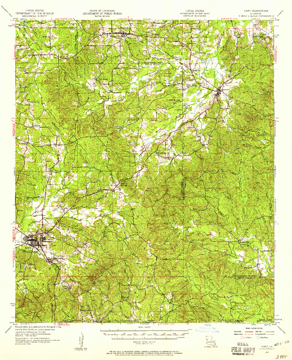 USGS 1:62500-SCALE QUADRANGLE FOR MANY, LA 1957