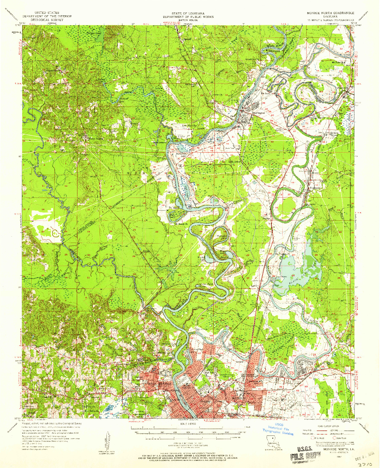 USGS 1:62500-SCALE QUADRANGLE FOR MONROE NORTH, LA 1957