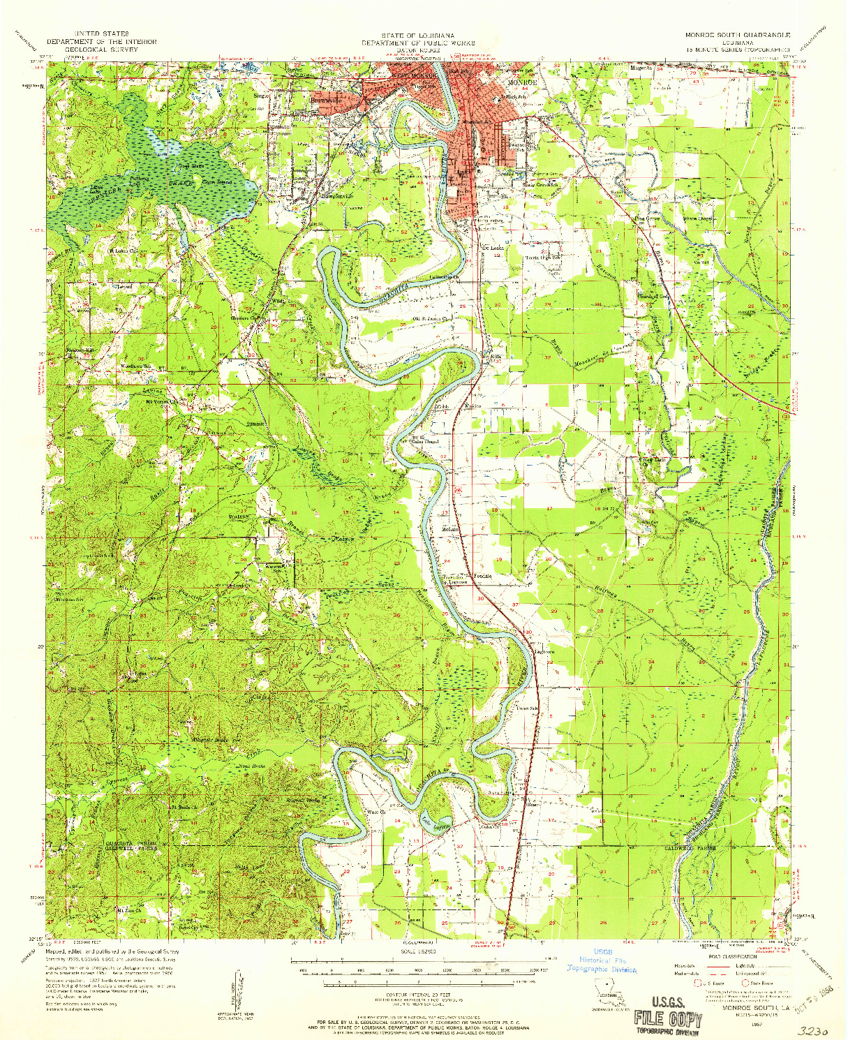 USGS 1:62500-SCALE QUADRANGLE FOR MONROE SOUTH, LA 1957