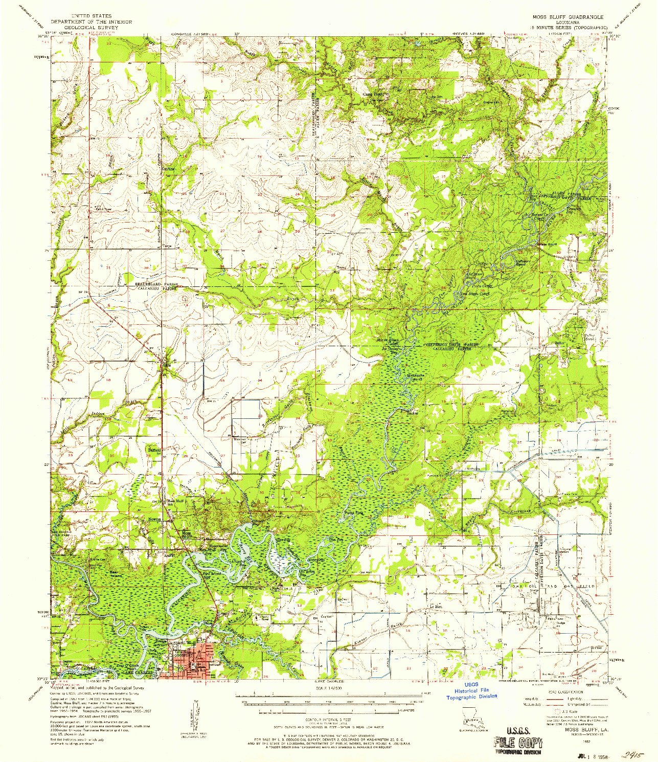 USGS 1:62500-SCALE QUADRANGLE FOR MOSS BLUFF, LA 1957