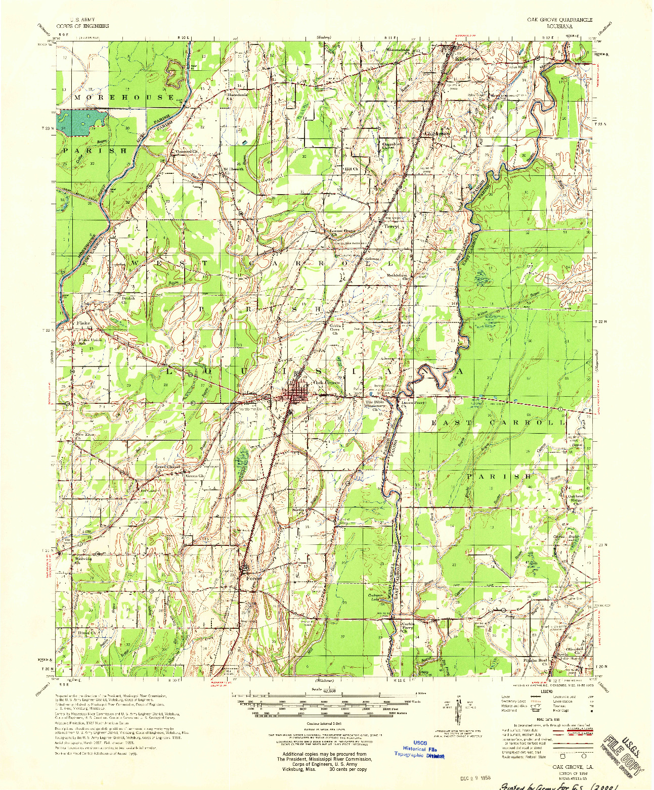 USGS 1:62500-SCALE QUADRANGLE FOR OAK GROVE, LA 1958