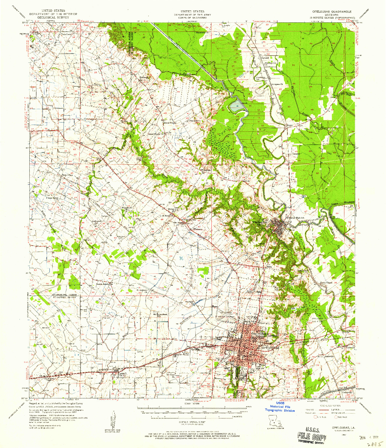 USGS 1:62500-SCALE QUADRANGLE FOR OPELOUSAS, LA 1957