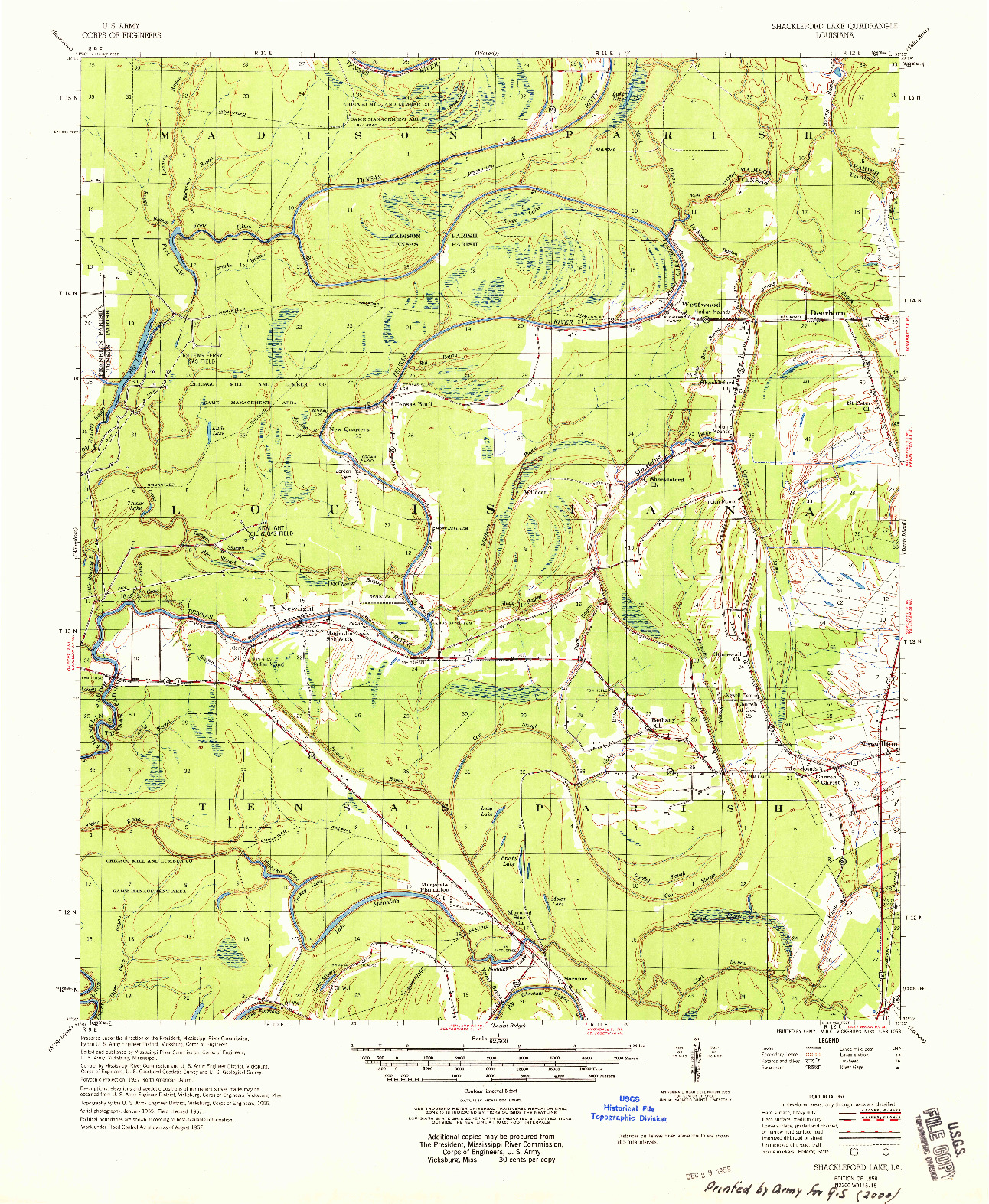 USGS 1:62500-SCALE QUADRANGLE FOR SHACKLEFORD LAKE, LA 1958