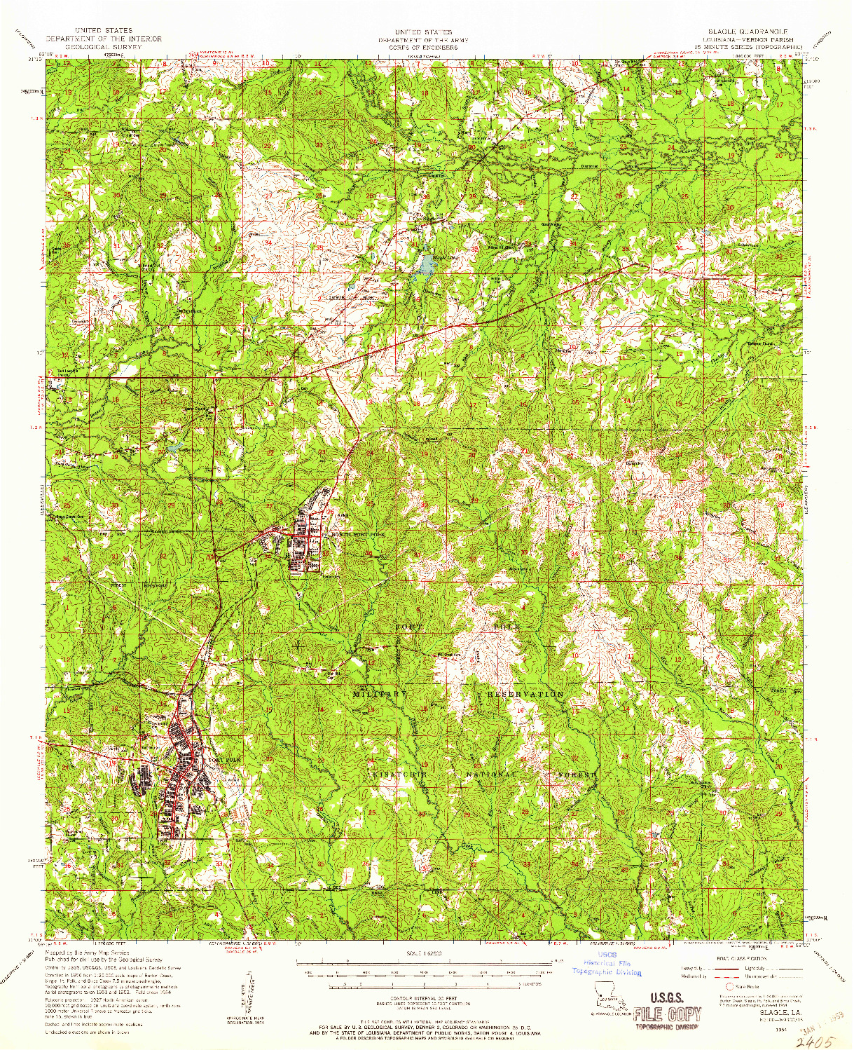 USGS 1:62500-SCALE QUADRANGLE FOR SLAGLE, LA 1954