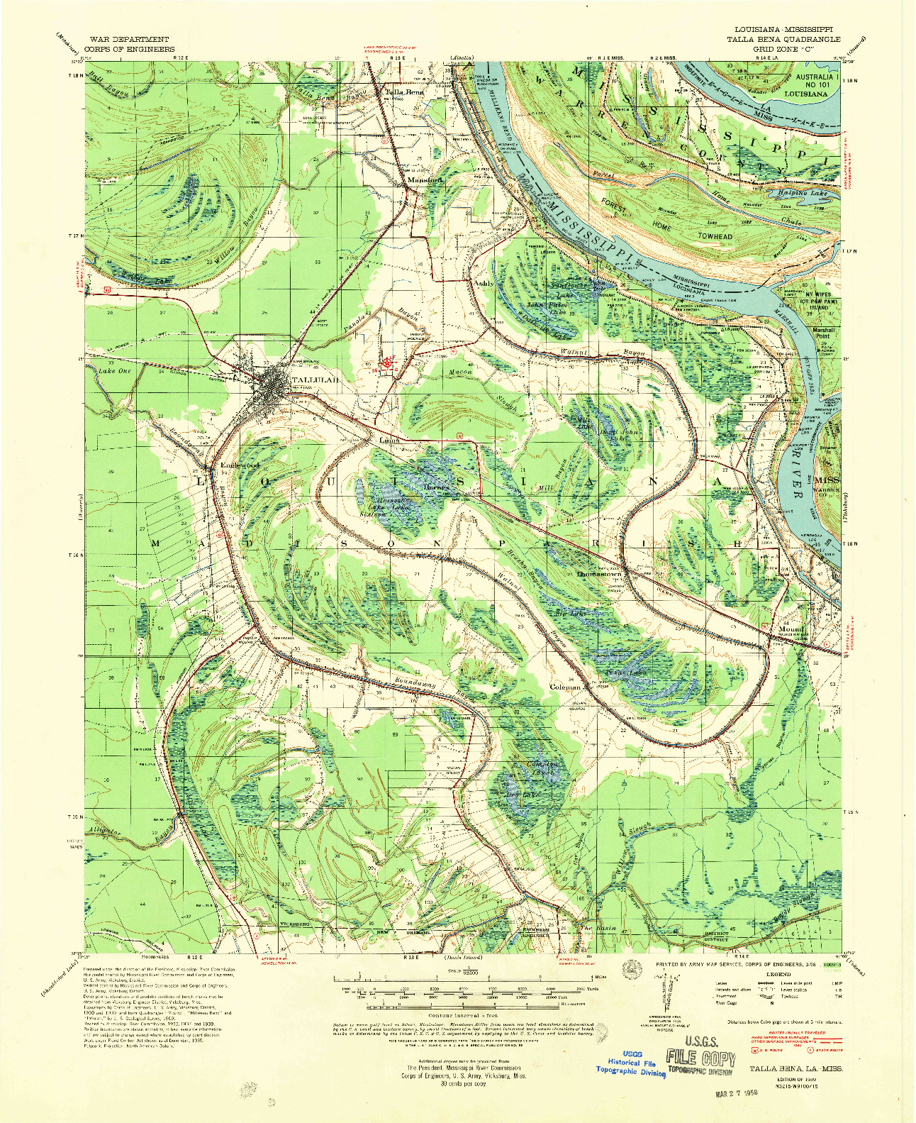 USGS 1:62500-SCALE QUADRANGLE FOR TALLA BENA, LA 1939