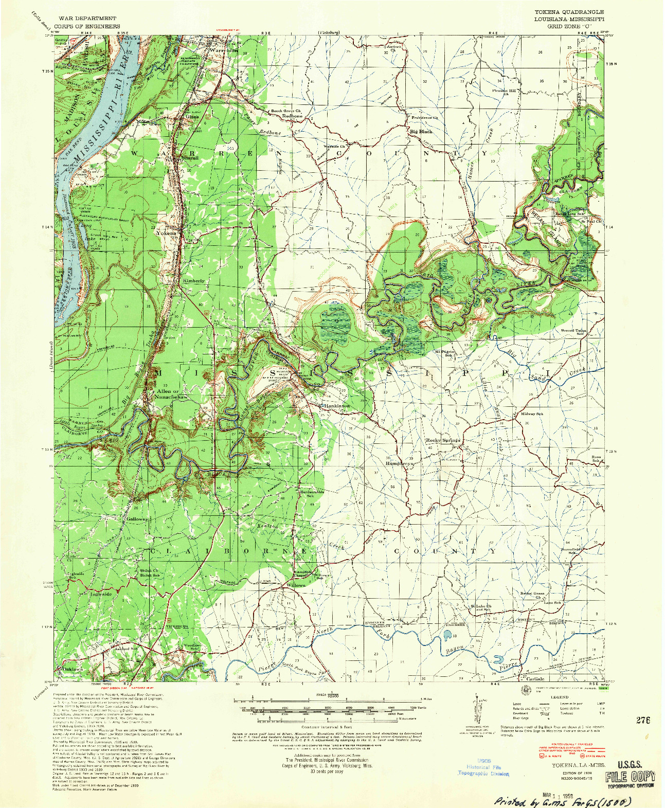 USGS 1:62500-SCALE QUADRANGLE FOR YOKENA, LA 1939