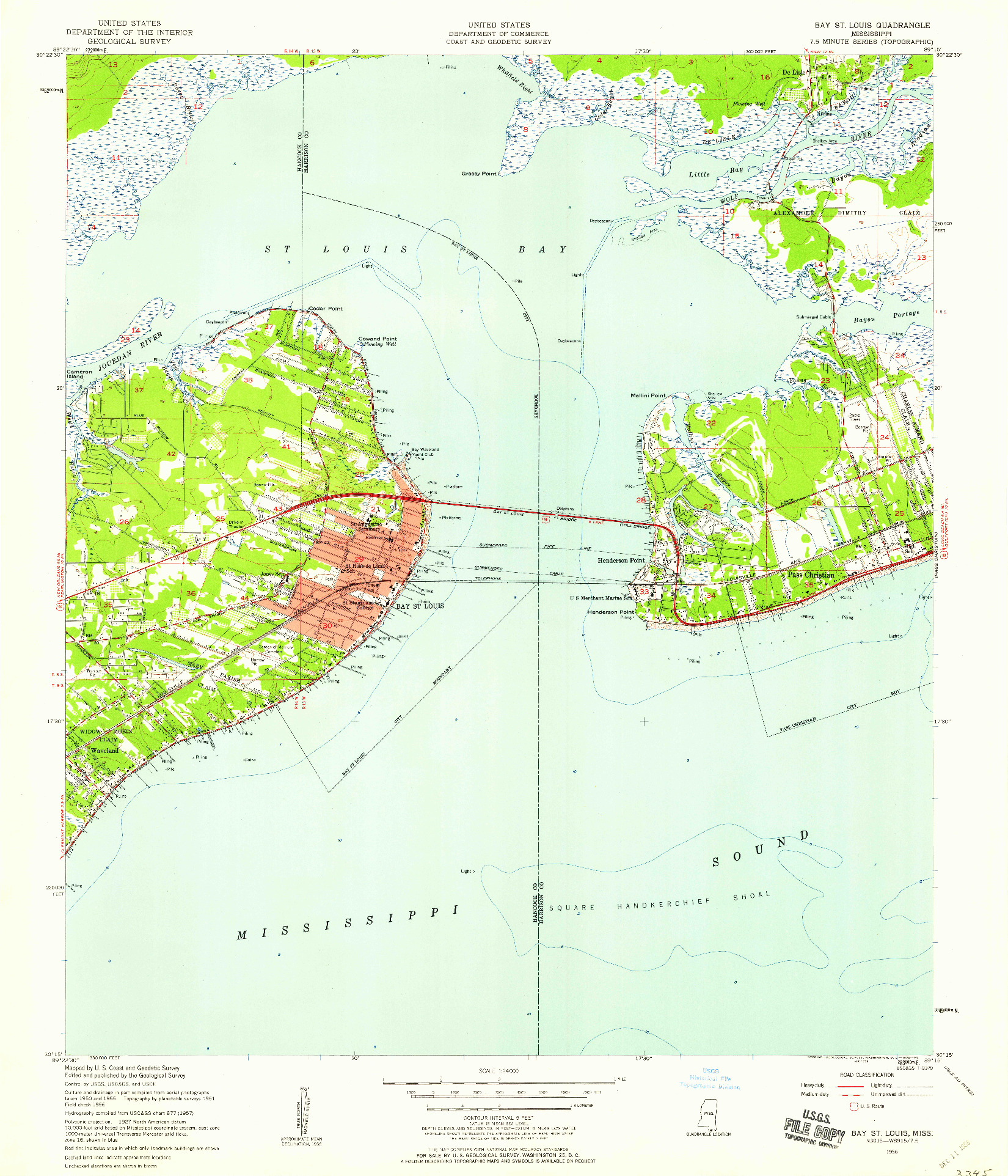 USGS 1:24000-SCALE QUADRANGLE FOR BAY ST. LOUIS, MS 1956