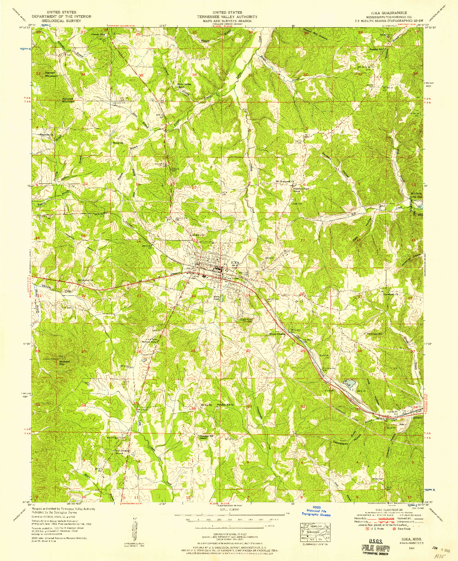 USGS 1:24000-SCALE QUADRANGLE FOR IUKA, MS 1953