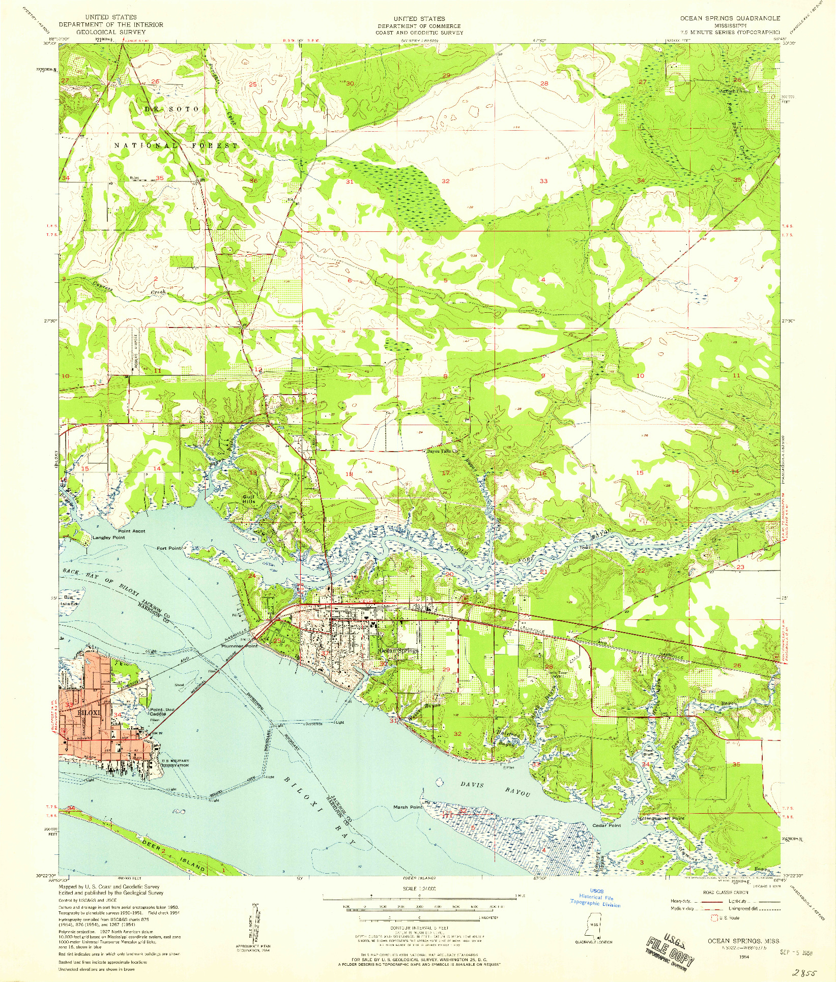 USGS 1:24000-SCALE QUADRANGLE FOR OCEAN SPRINGS, MS 1954