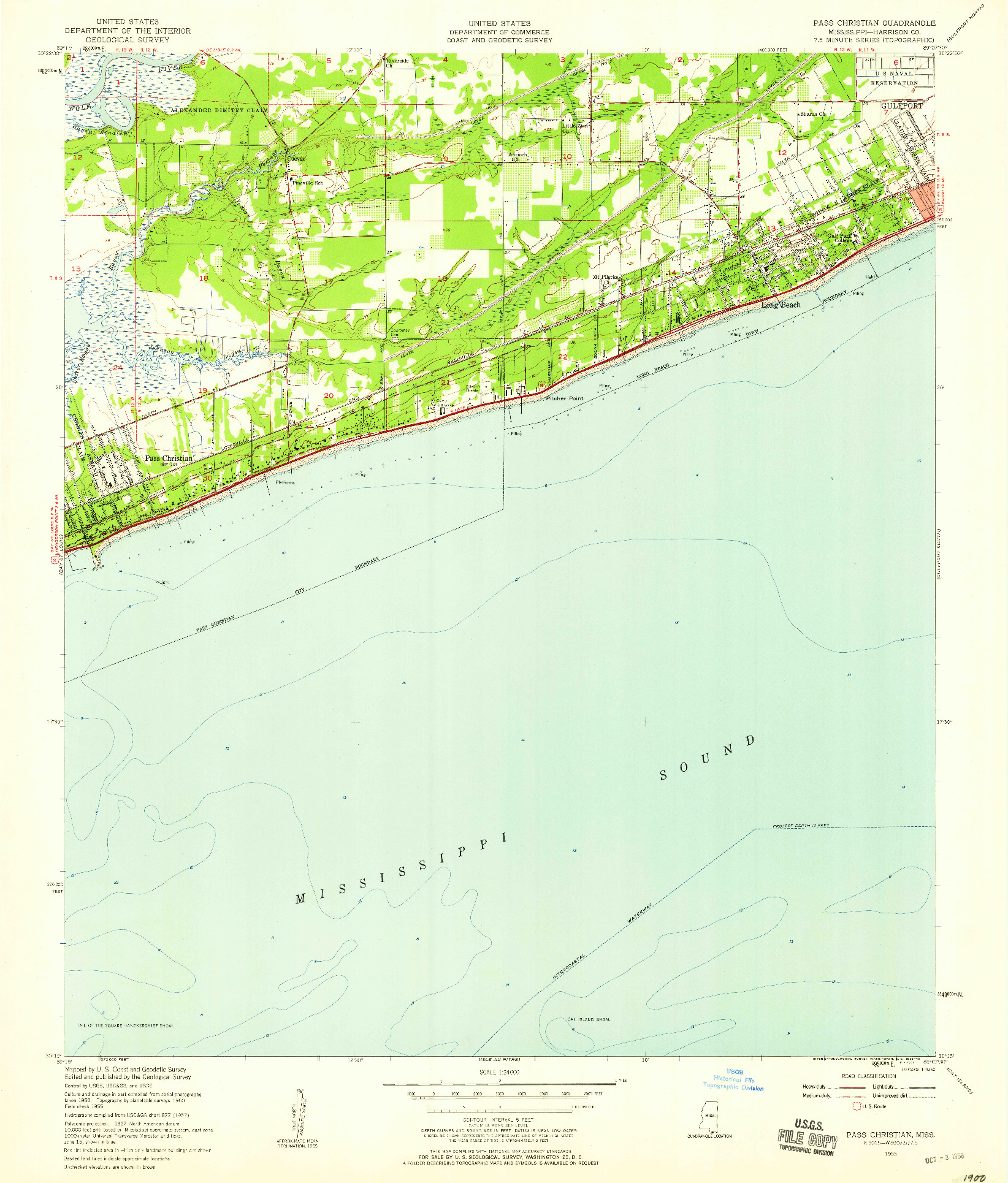 USGS 1:24000-SCALE QUADRANGLE FOR PASS CHRISTIAN, MS 1955