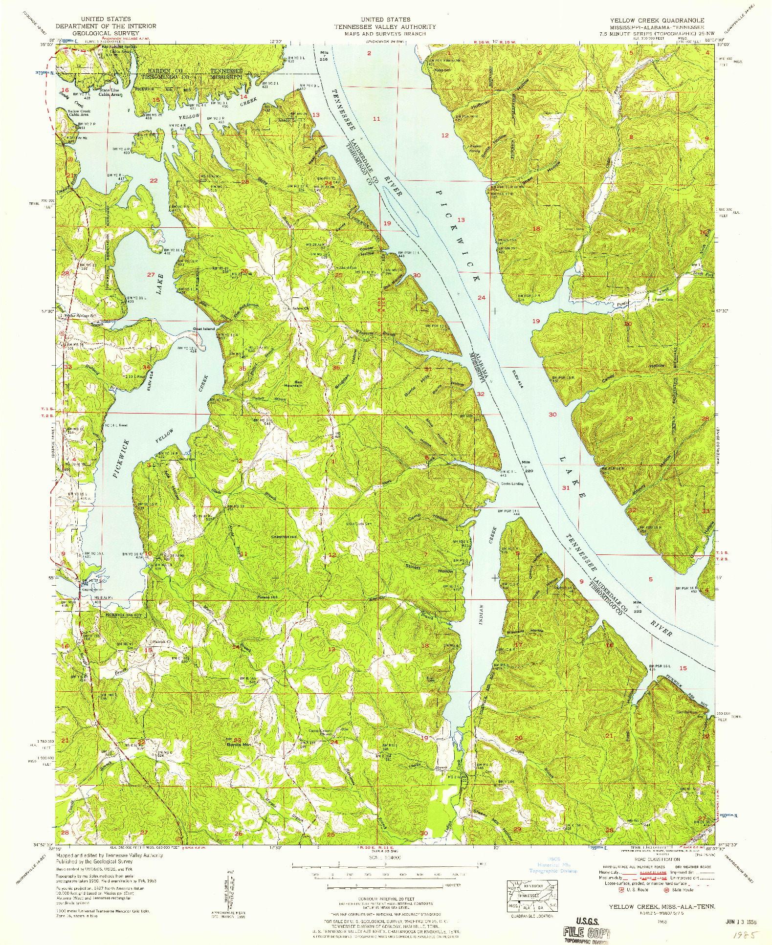 USGS 1:24000-SCALE QUADRANGLE FOR YELLOW CREEK, MS 1953