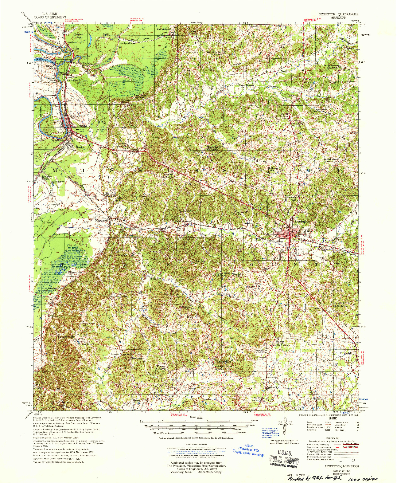 USGS 1:62500-SCALE QUADRANGLE FOR LEXINGTON, MS 1958