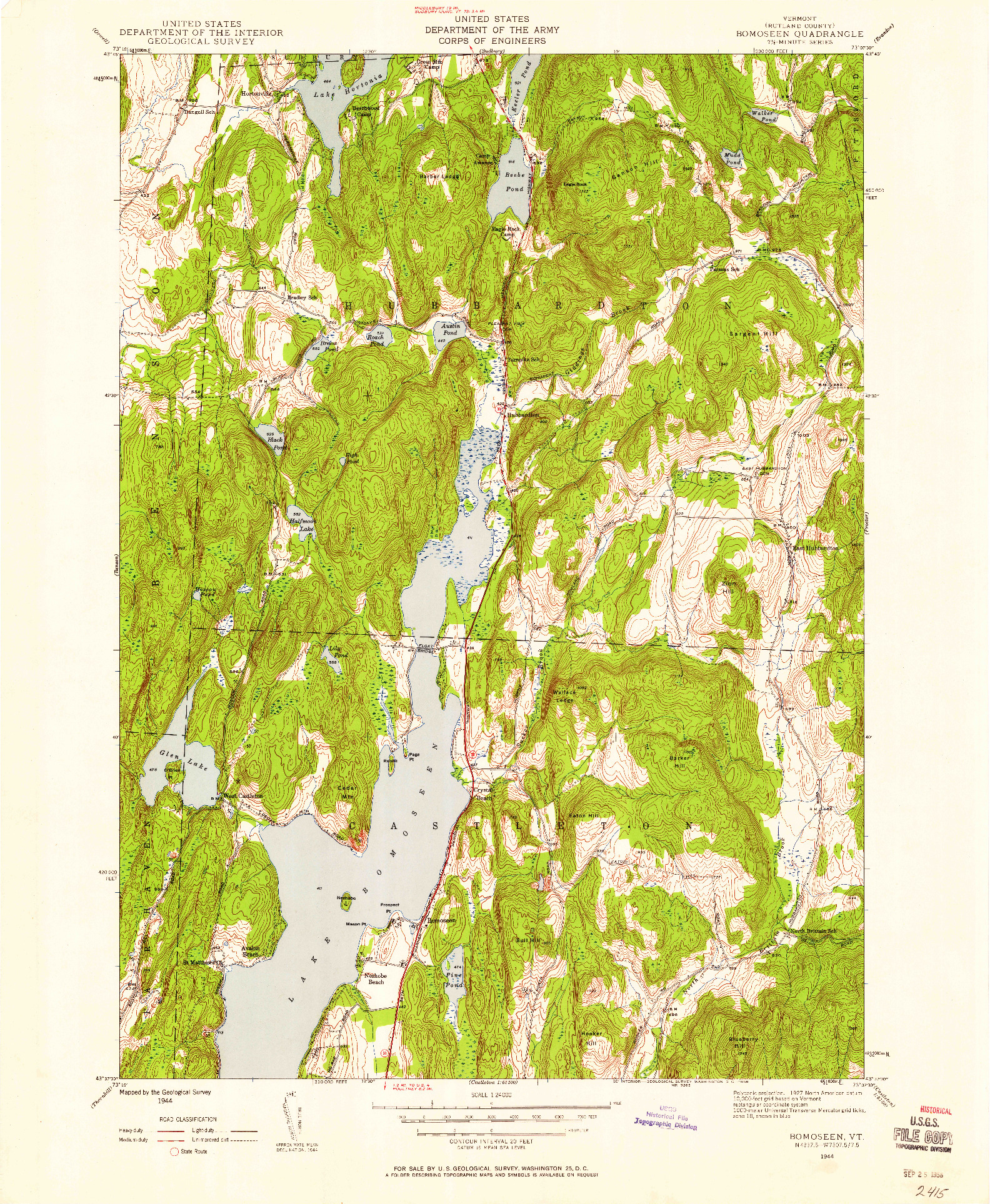 USGS 1:24000-SCALE QUADRANGLE FOR BOMOSEEN, VT 1944