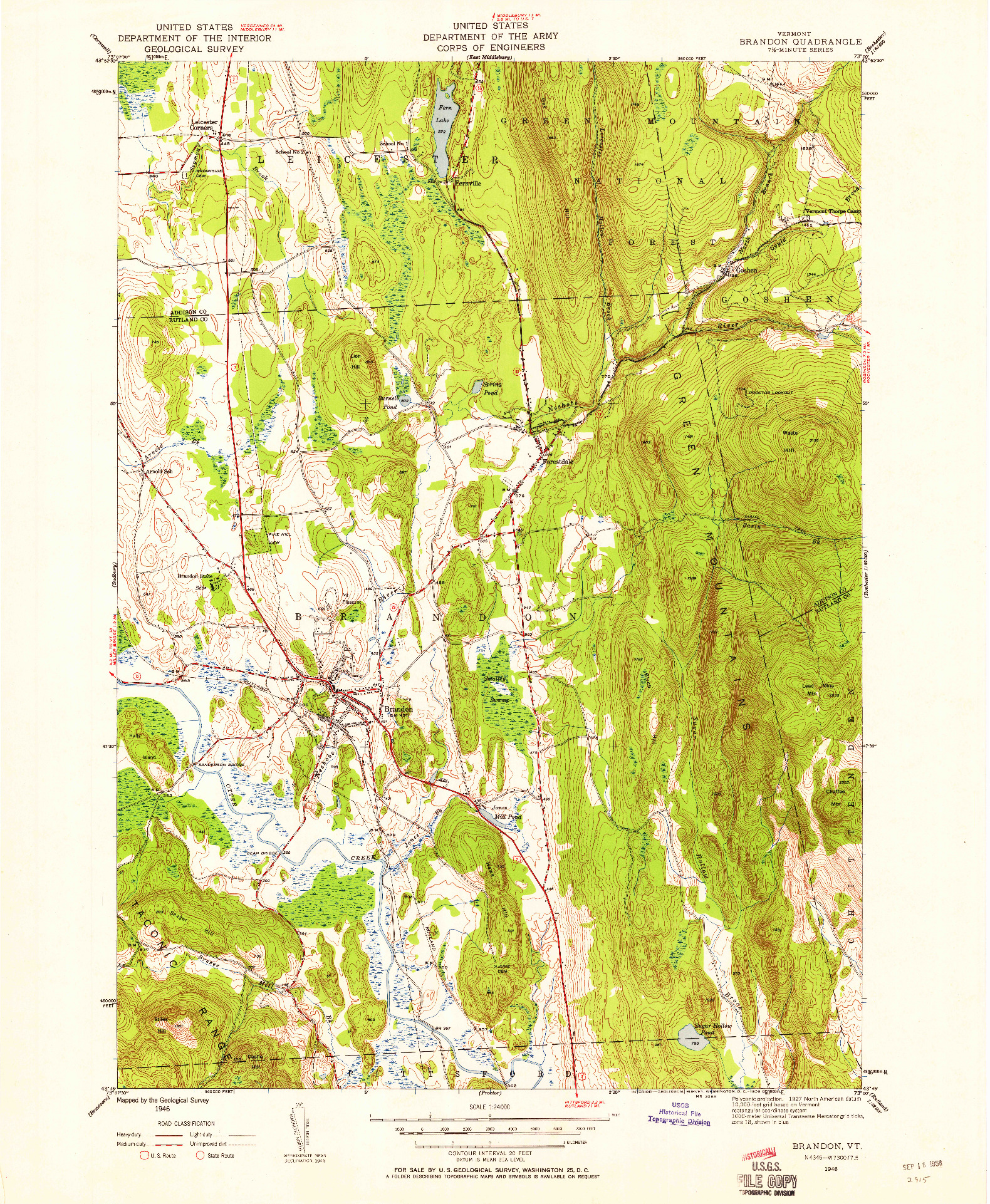 USGS 1:24000-SCALE QUADRANGLE FOR BRANDON, VT 1946