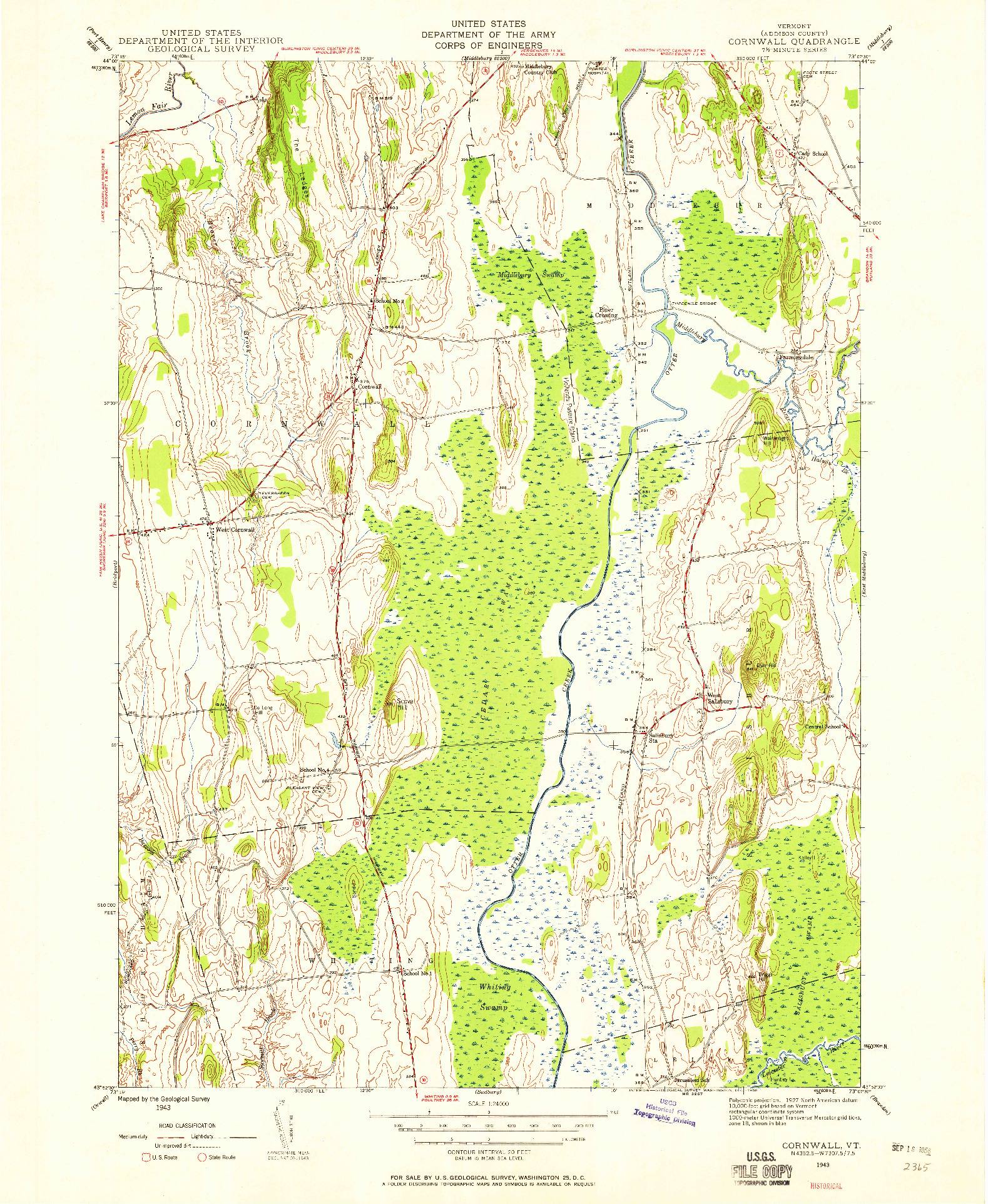 USGS 1:24000-SCALE QUADRANGLE FOR CORNWALL, VT 1943