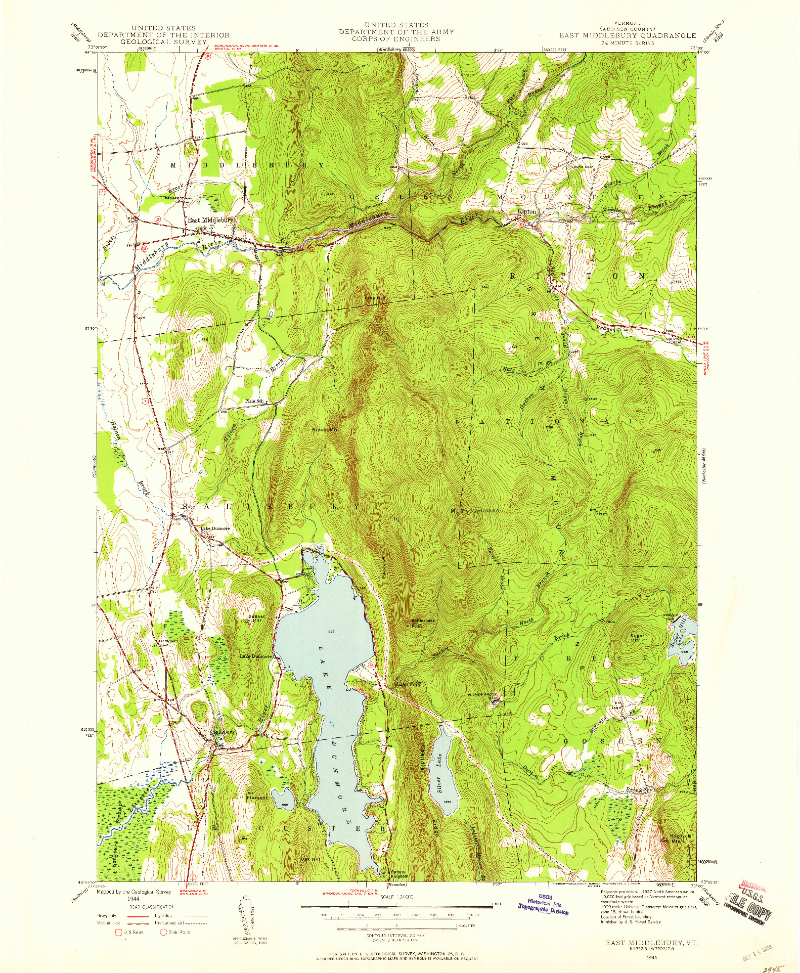 USGS 1:24000-SCALE QUADRANGLE FOR EAST MIDDLEBURY, VT 1944