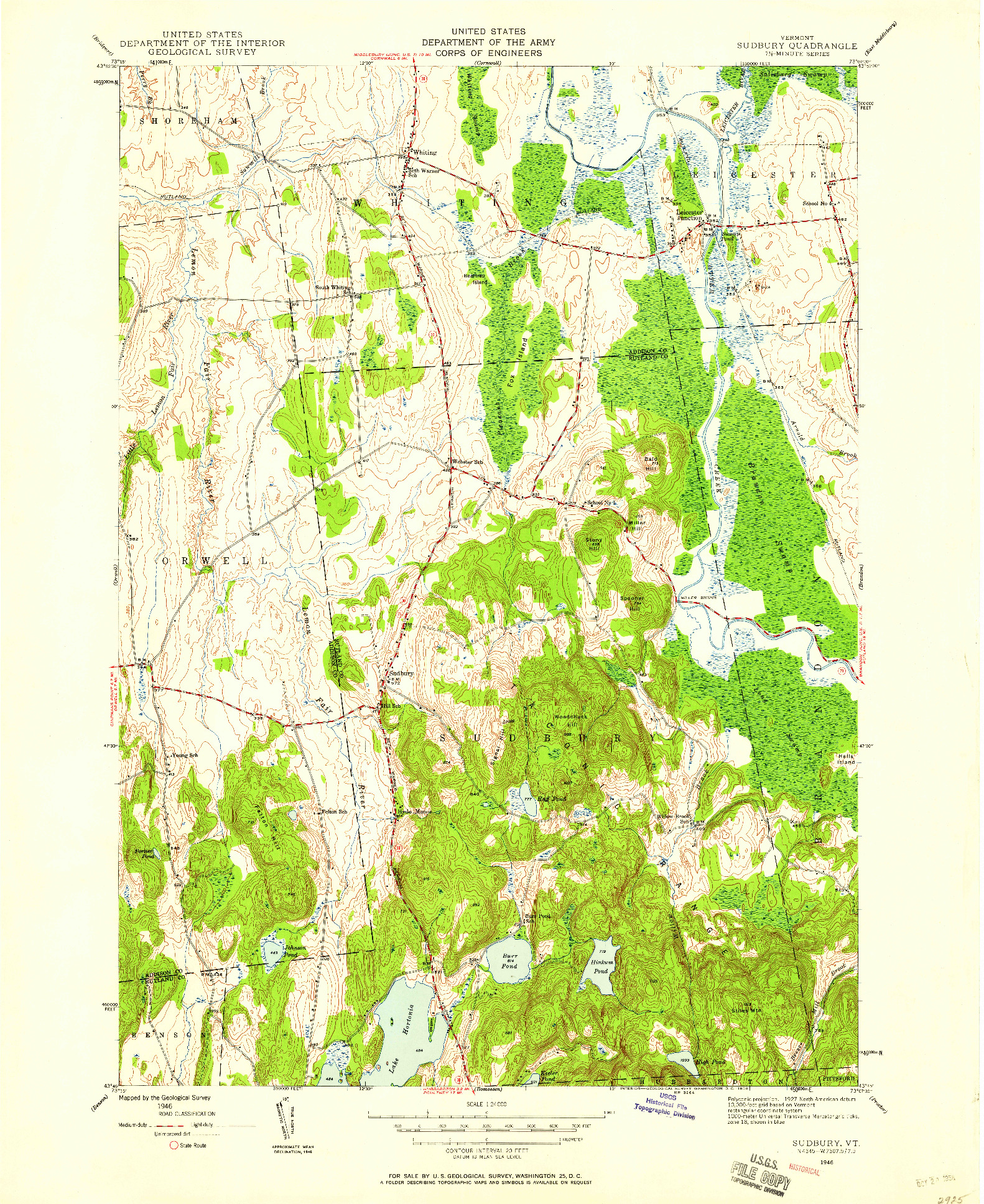 USGS 1:24000-SCALE QUADRANGLE FOR SUDBURY, VT 1946