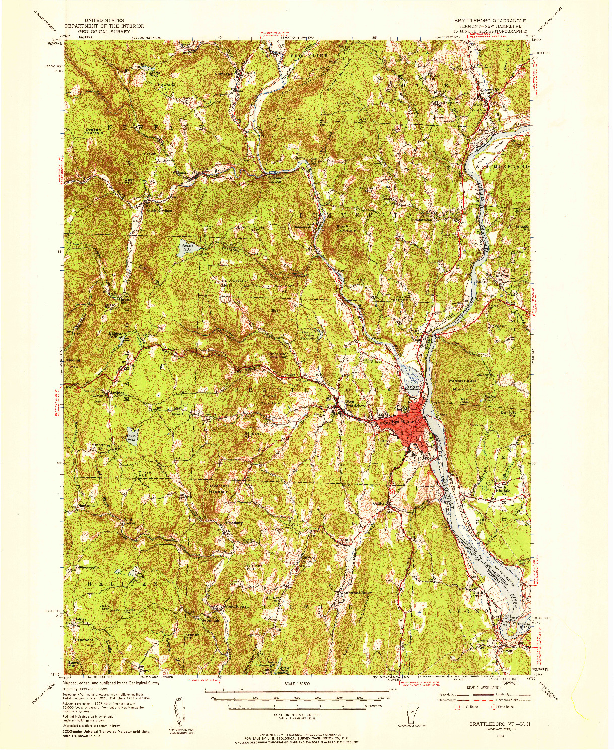 USGS 1:62500-SCALE QUADRANGLE FOR BRATTLEBORO, VT 1954