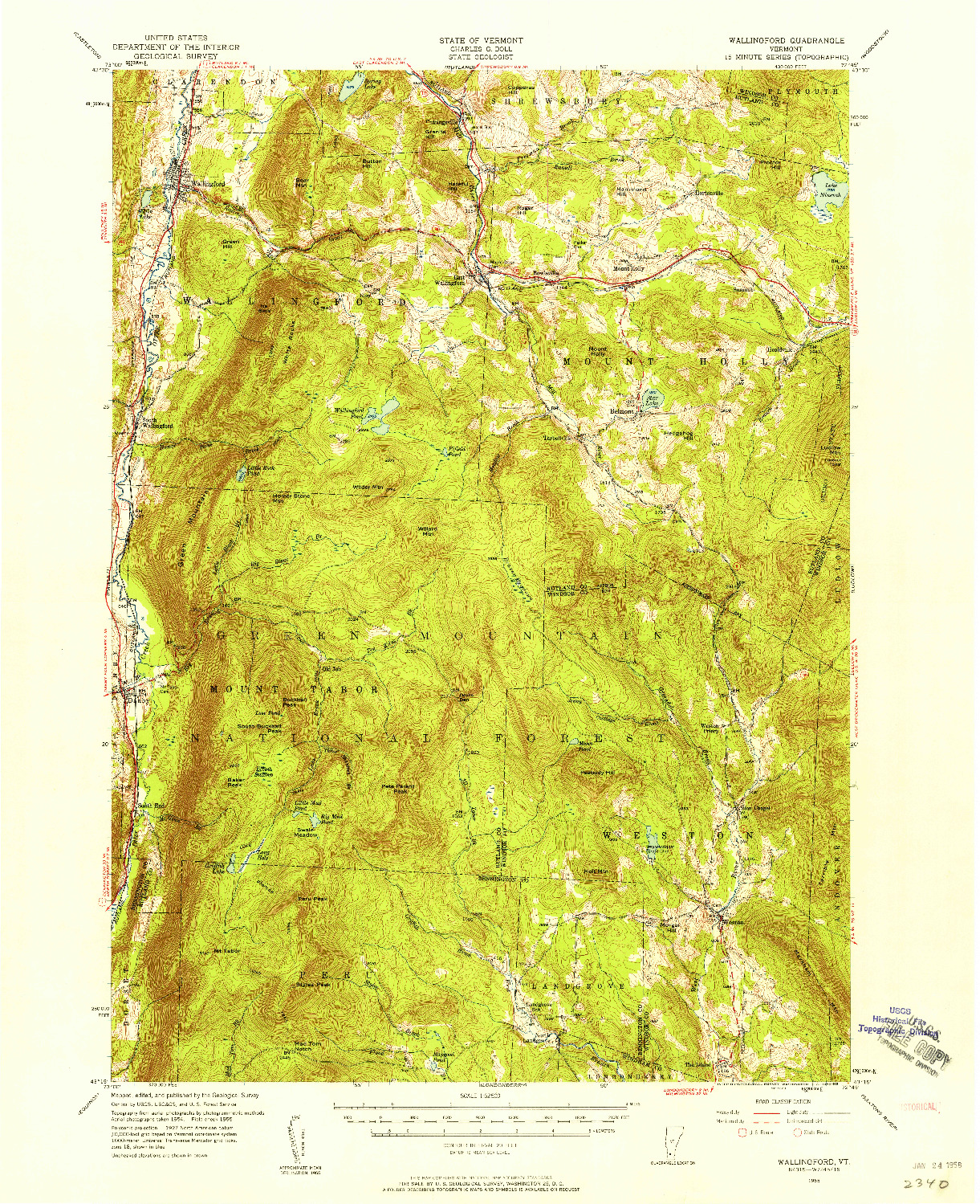 USGS 1:62500-SCALE QUADRANGLE FOR WALLINGFORD, VT 1955