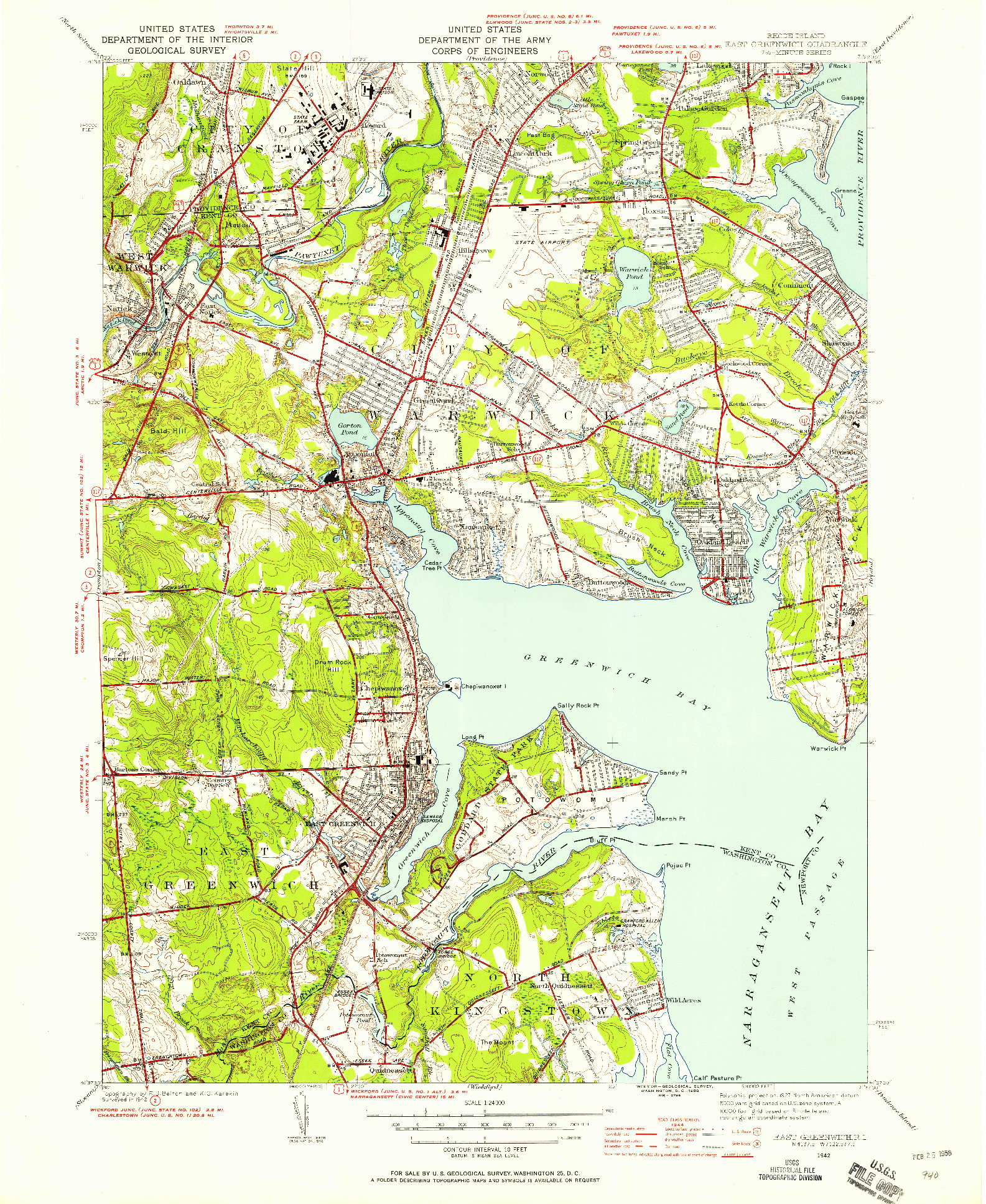 USGS 1:24000-SCALE QUADRANGLE FOR EAST GREENWICH, RI 1942