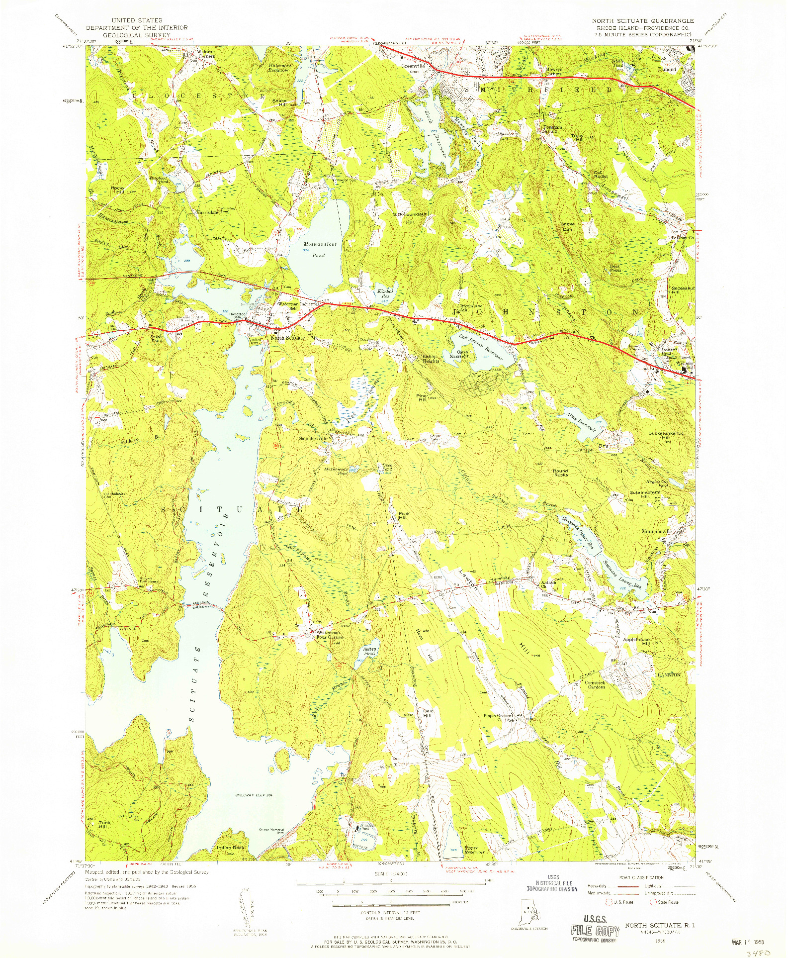 USGS 1:24000-SCALE QUADRANGLE FOR NORTH SCITUATE, RI 1955