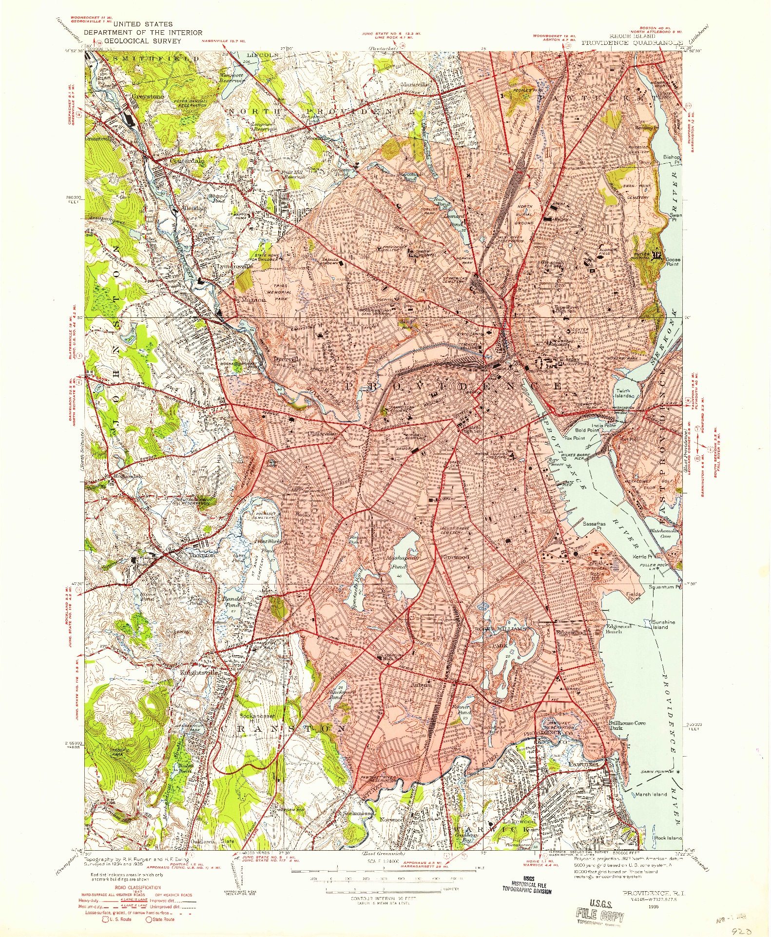 USGS 1:24000-SCALE QUADRANGLE FOR PROVIDENCE, RI 1935