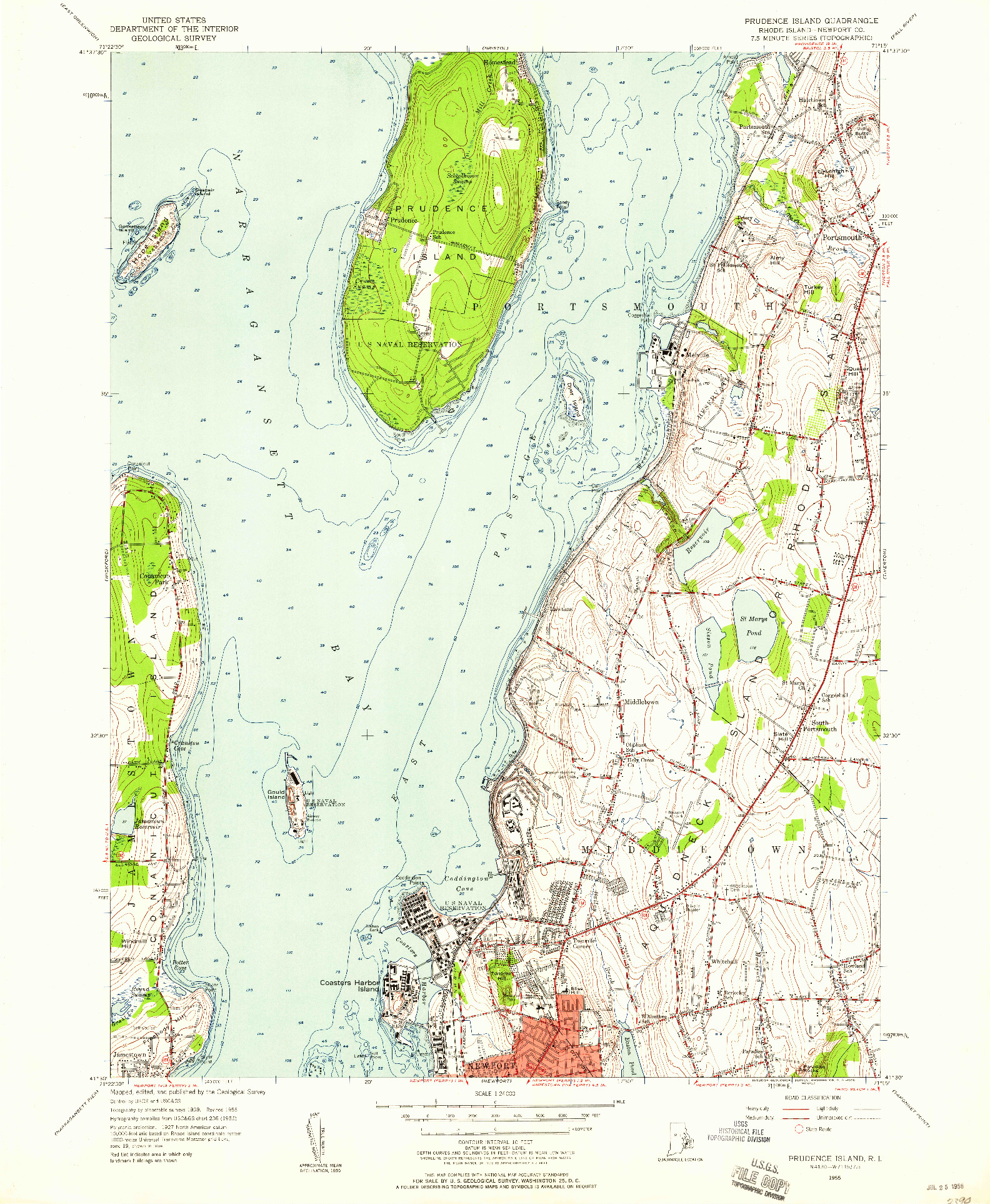 USGS 1:24000-SCALE QUADRANGLE FOR PRUDENCE ISLAND, RI 1955