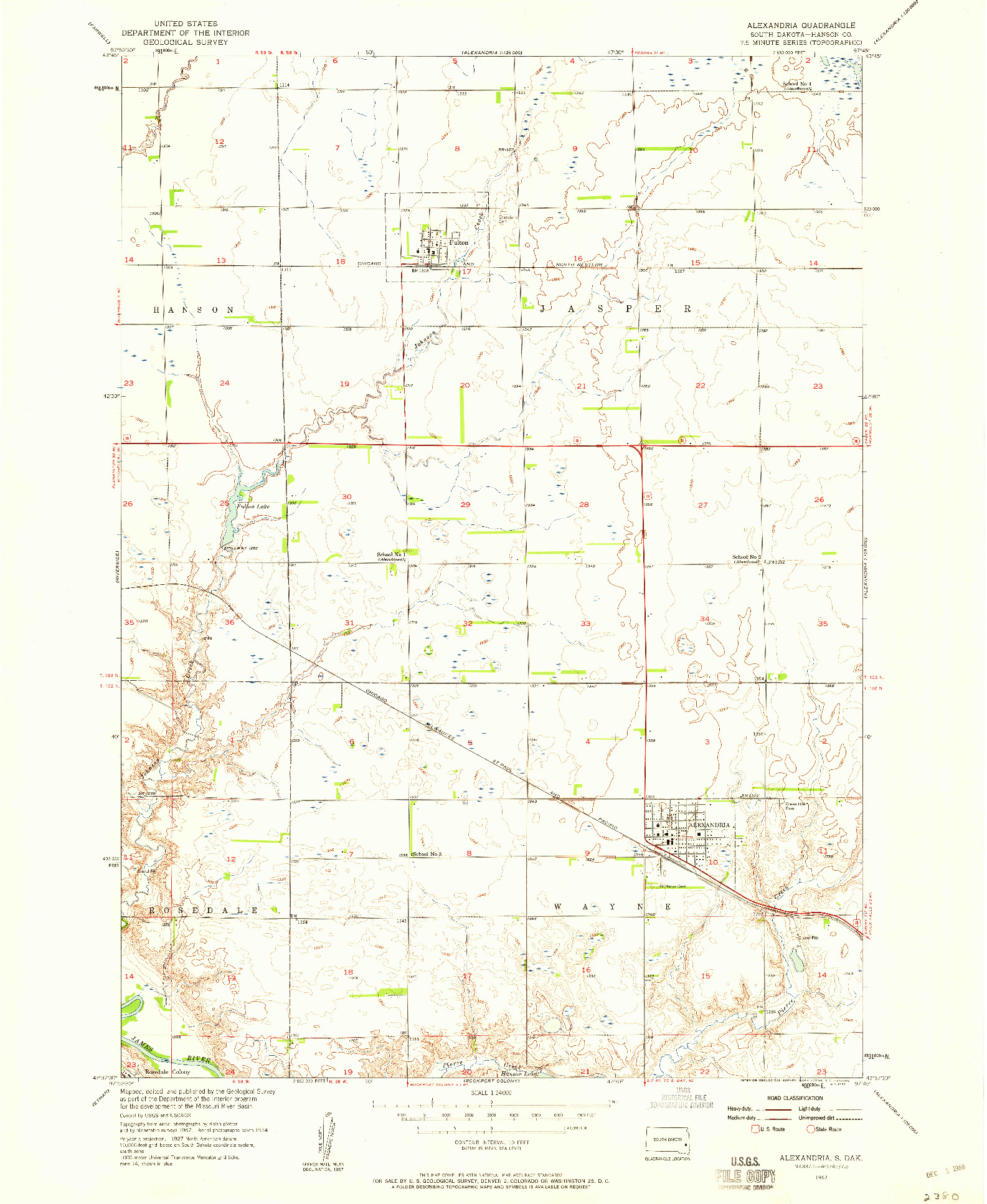 USGS 1:24000-SCALE QUADRANGLE FOR ALEXANDRIA, SD 1957