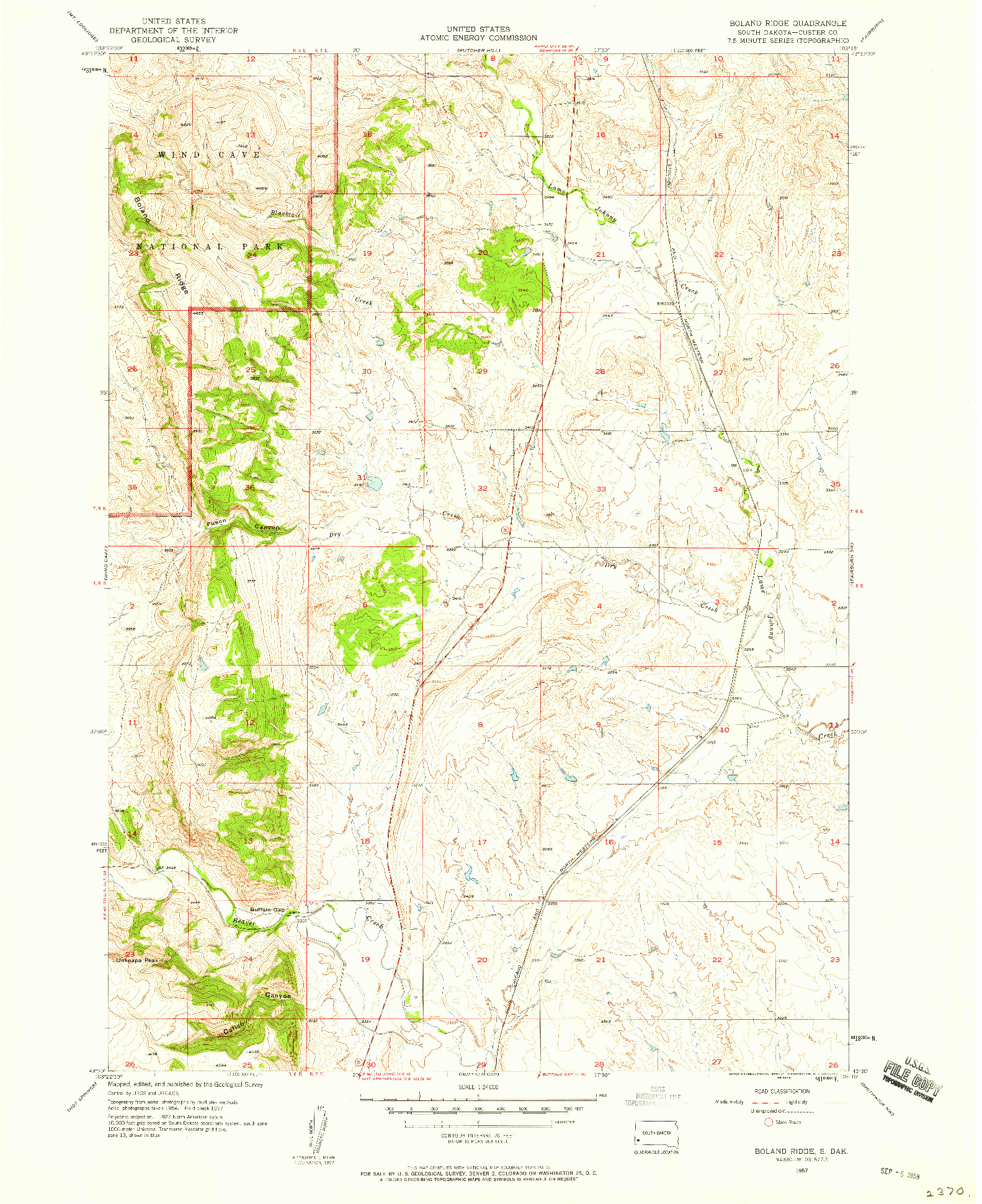 USGS 1:24000-SCALE QUADRANGLE FOR BOLAND RIDGE, SD 1957