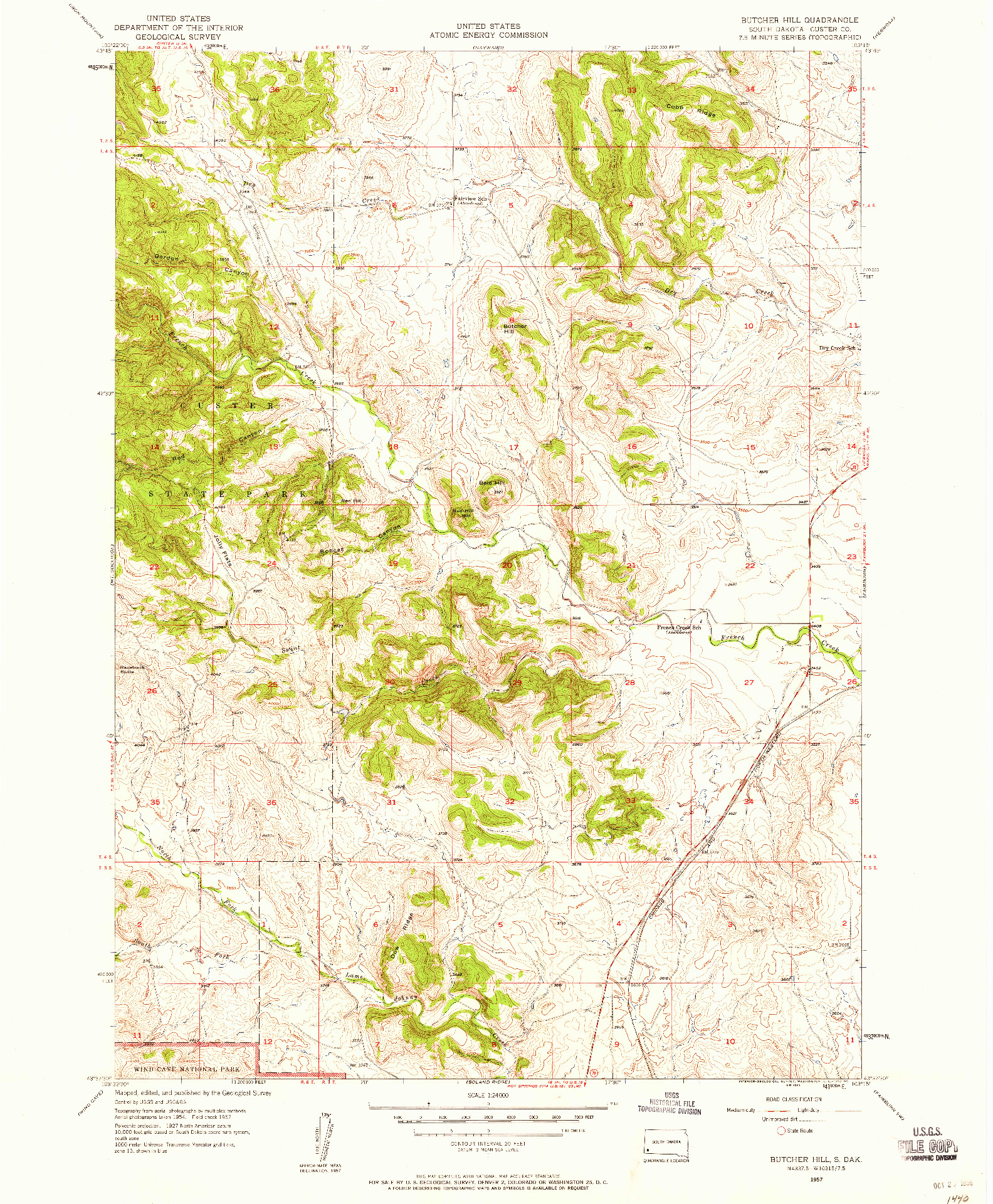 USGS 1:24000-SCALE QUADRANGLE FOR BUTCHER HILL, SD 1957