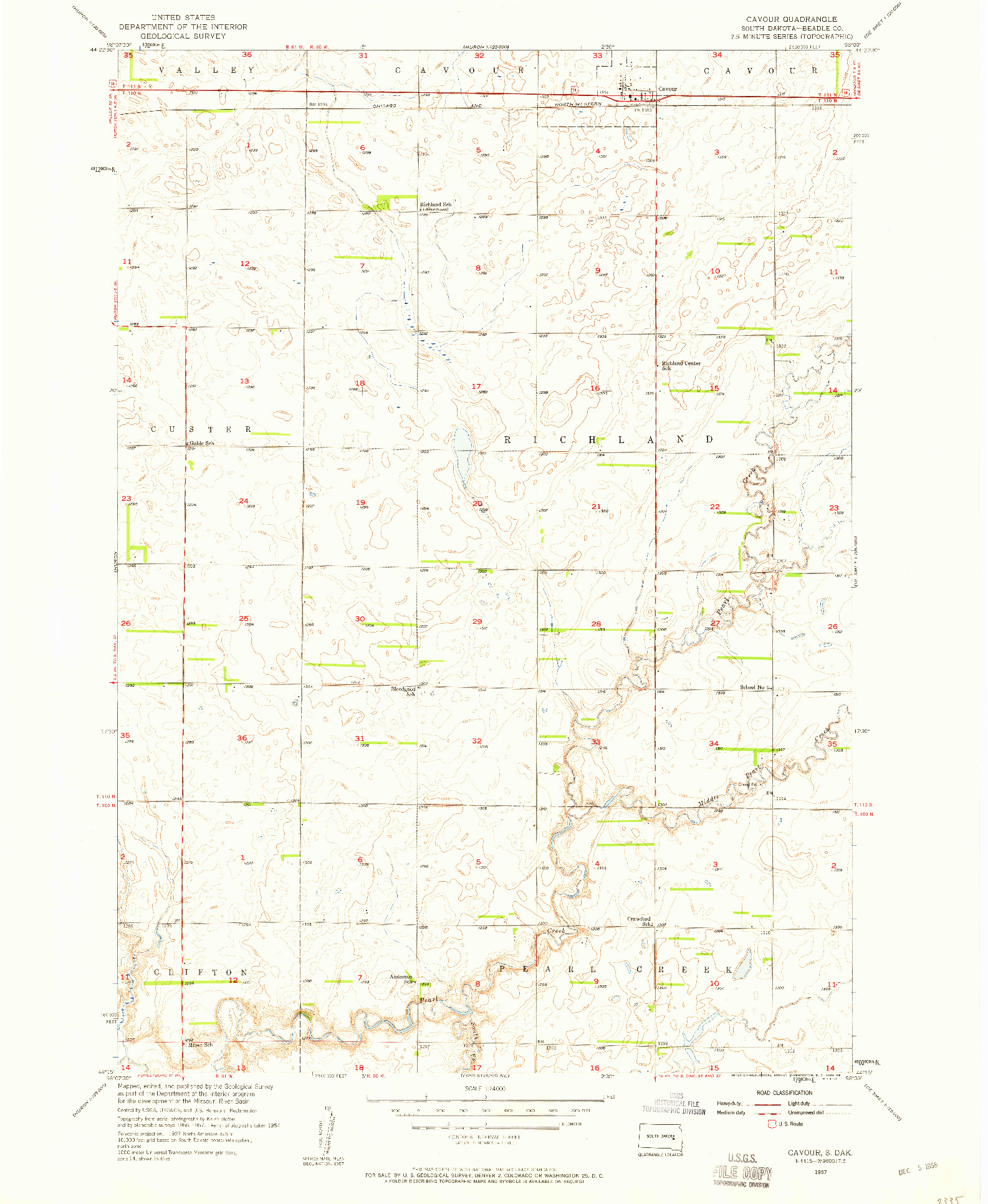 USGS 1:24000-SCALE QUADRANGLE FOR CAVOUR, SD 1957