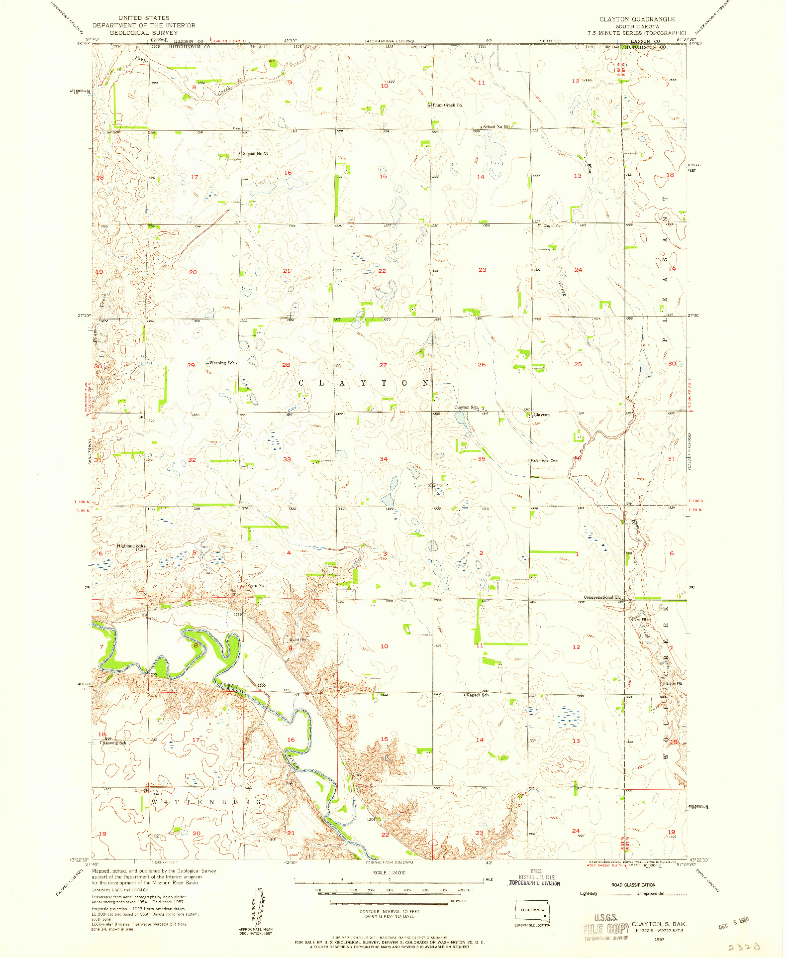USGS 1:24000-SCALE QUADRANGLE FOR CLAYTON, SD 1957