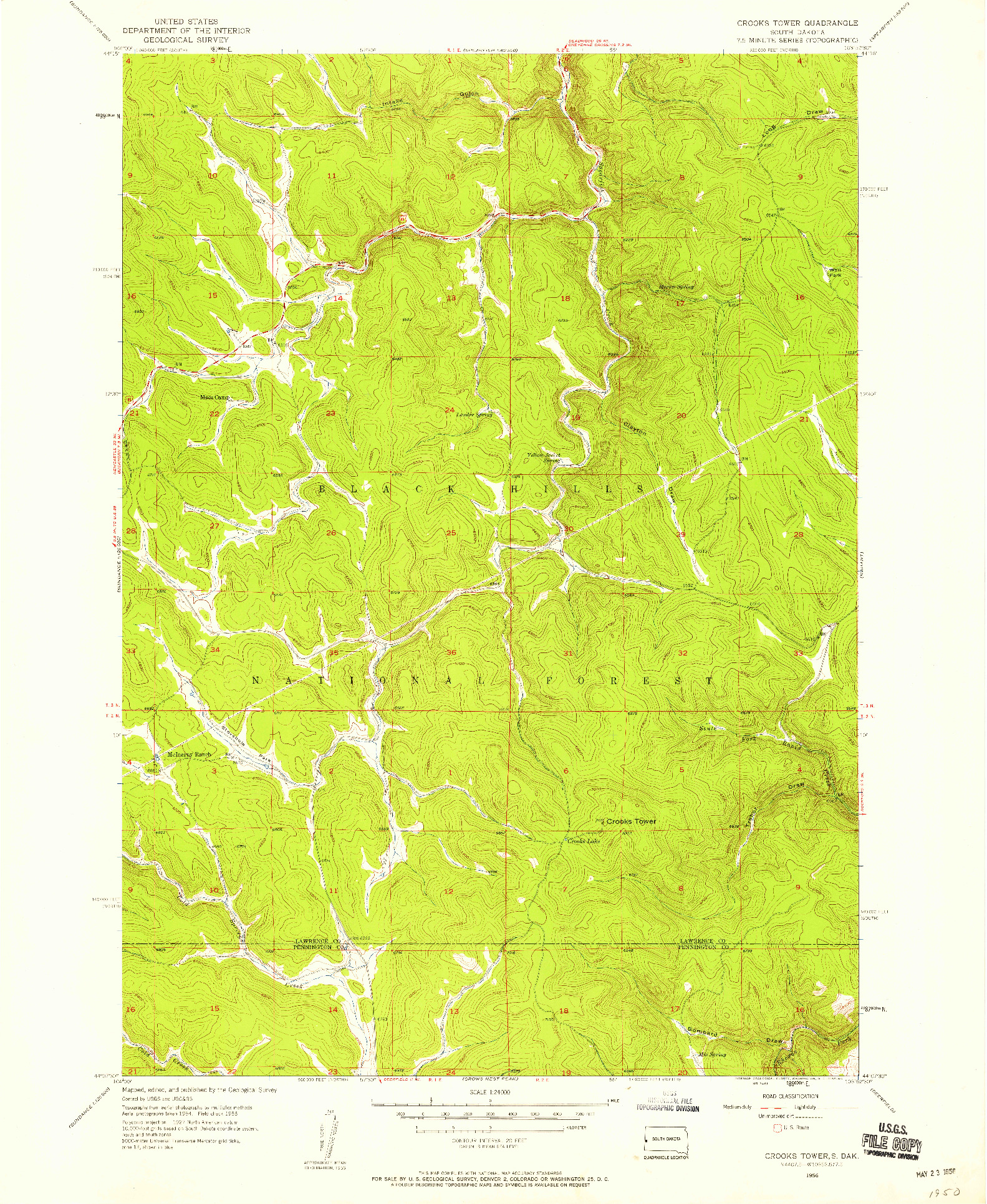 USGS 1:24000-SCALE QUADRANGLE FOR CROOKS TOWER, SD 1956