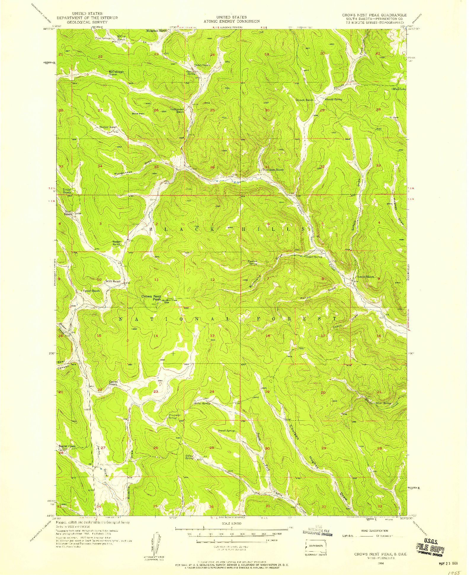 USGS 1:24000-SCALE QUADRANGLE FOR CROWS NEST PEAK, SD 1956